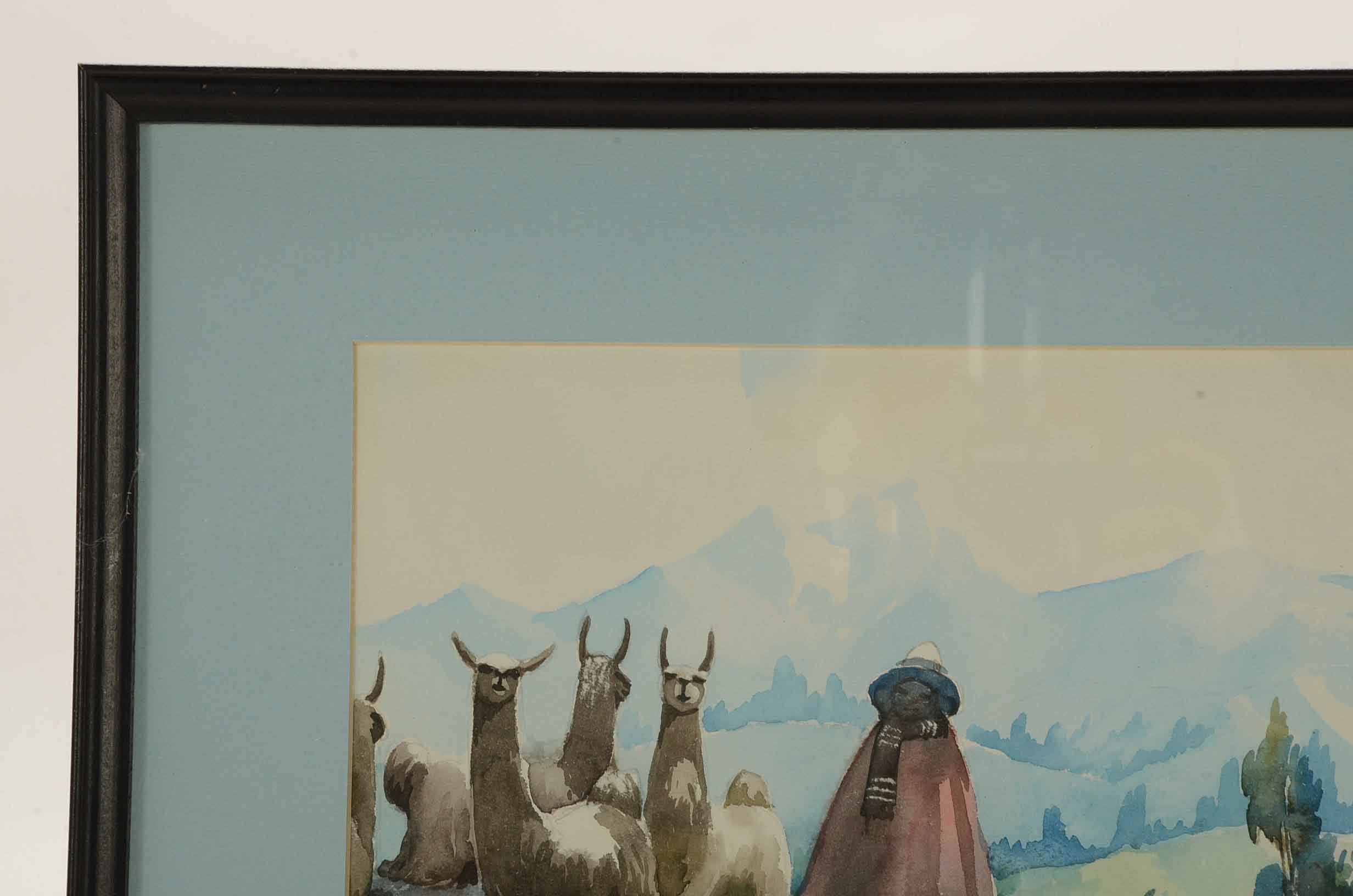 Santos Original Watercolor of a Peruvian Landscape