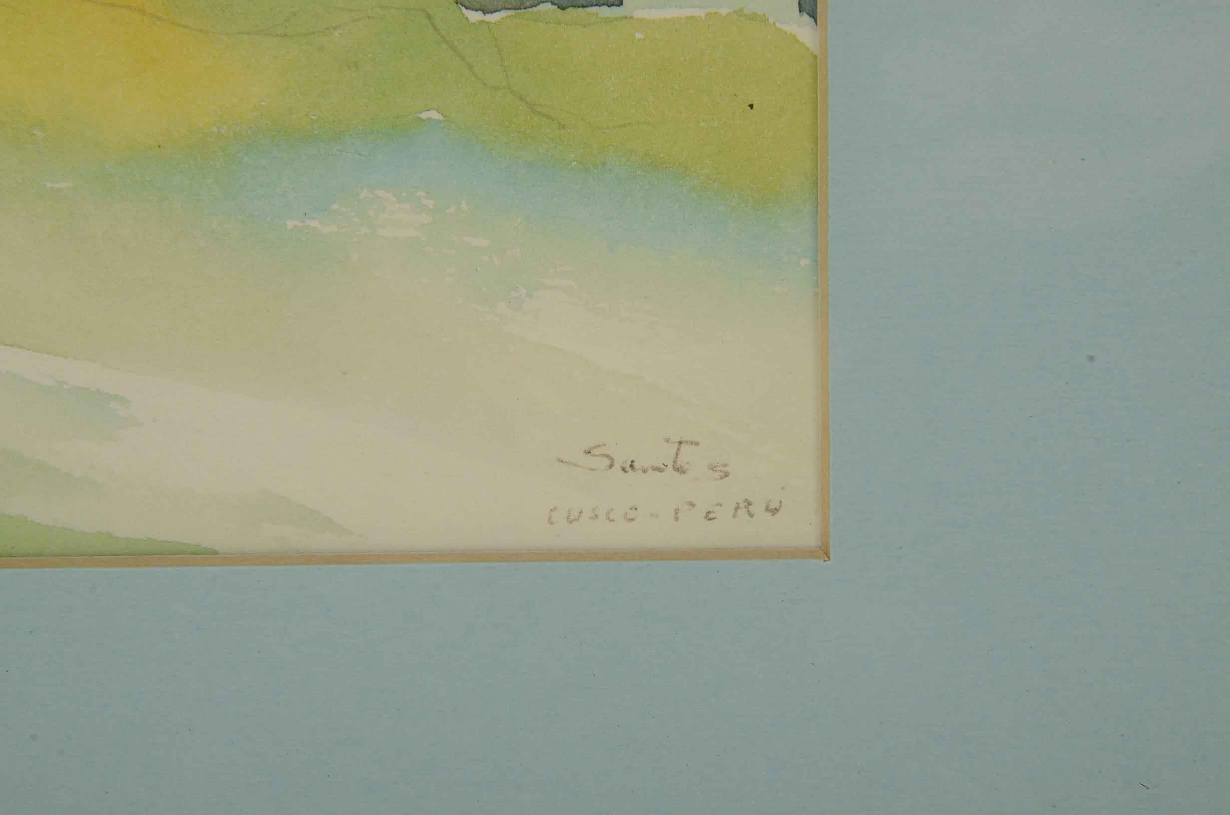 Santos Original Watercolor of a Peruvian Landscape