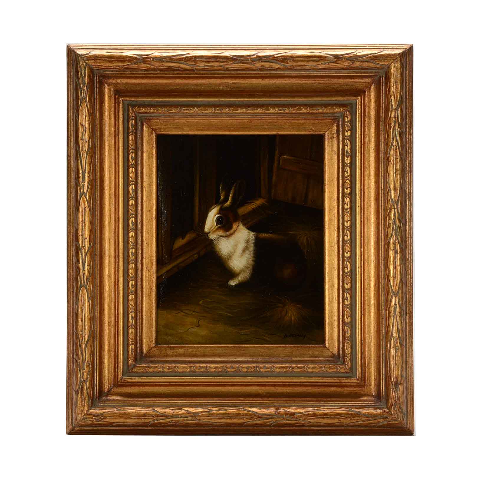 Borofsky Oil on Canvas Painting of a Rabbit