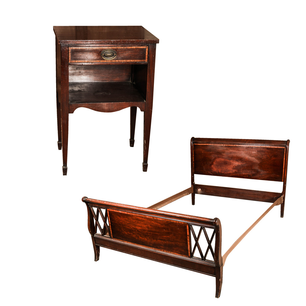 Mahogany Hepplewhite Style Bed Frame and Nightstand