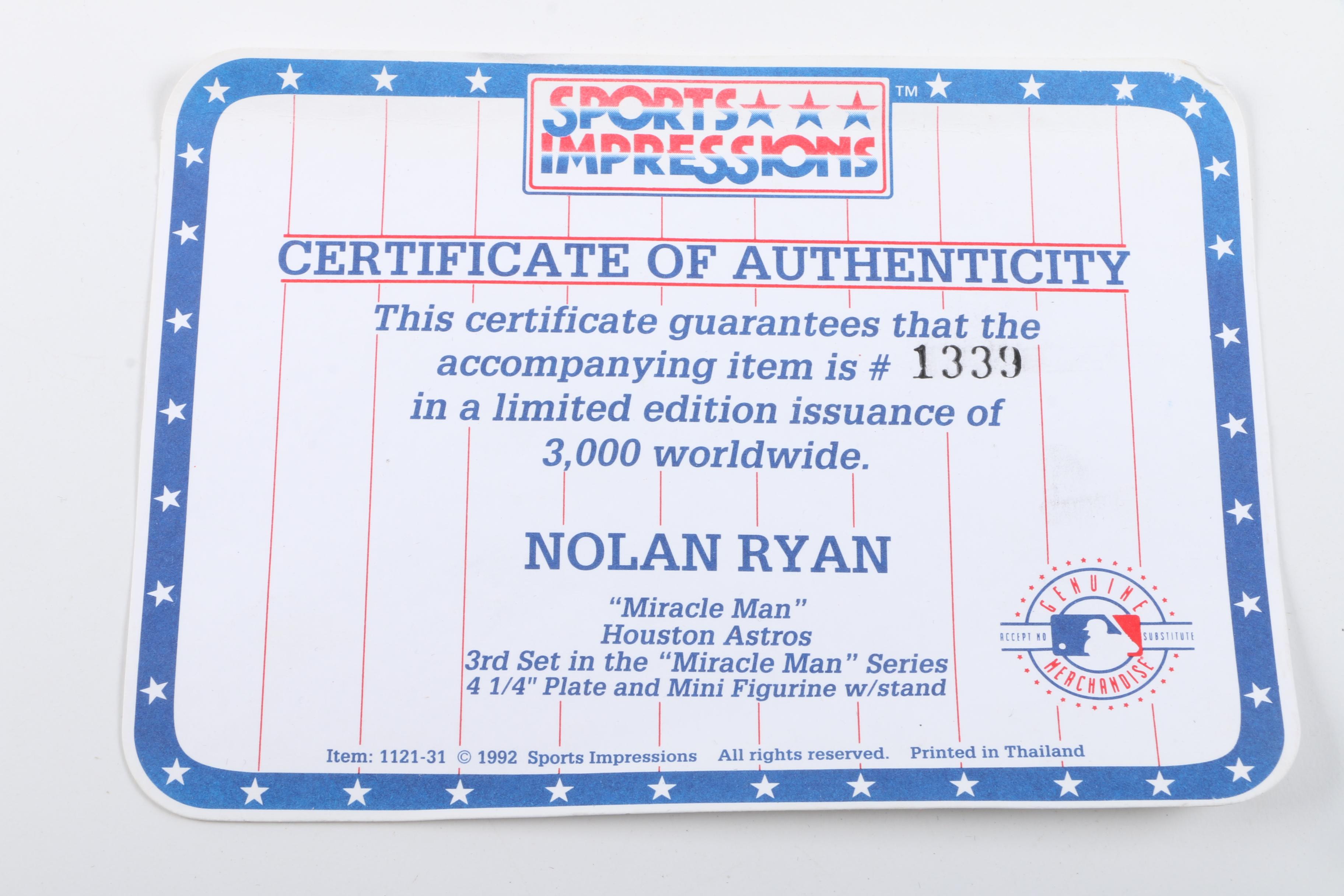 Limited Edition Nolan Ryan "300 Wins" Figurine COA