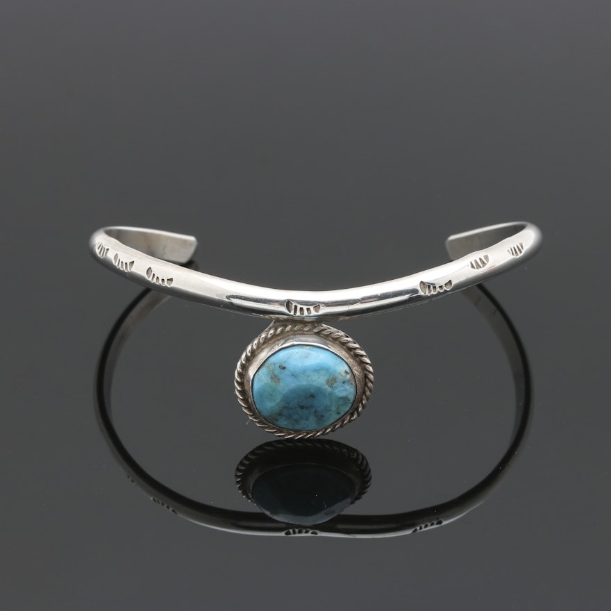 Southwestern Styled Sterling Silver Turquoise Cuff Bracelet