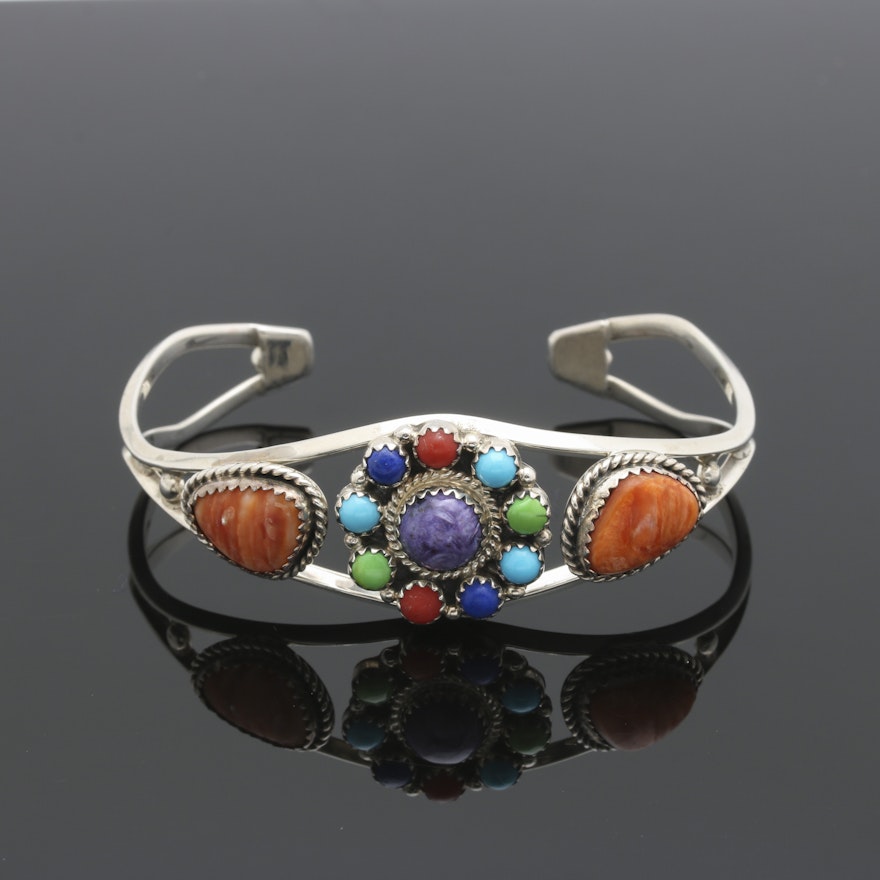Running Bear Trading Co. Sterling Silver Stone Cuff Bracelet With Spiny Oyster
