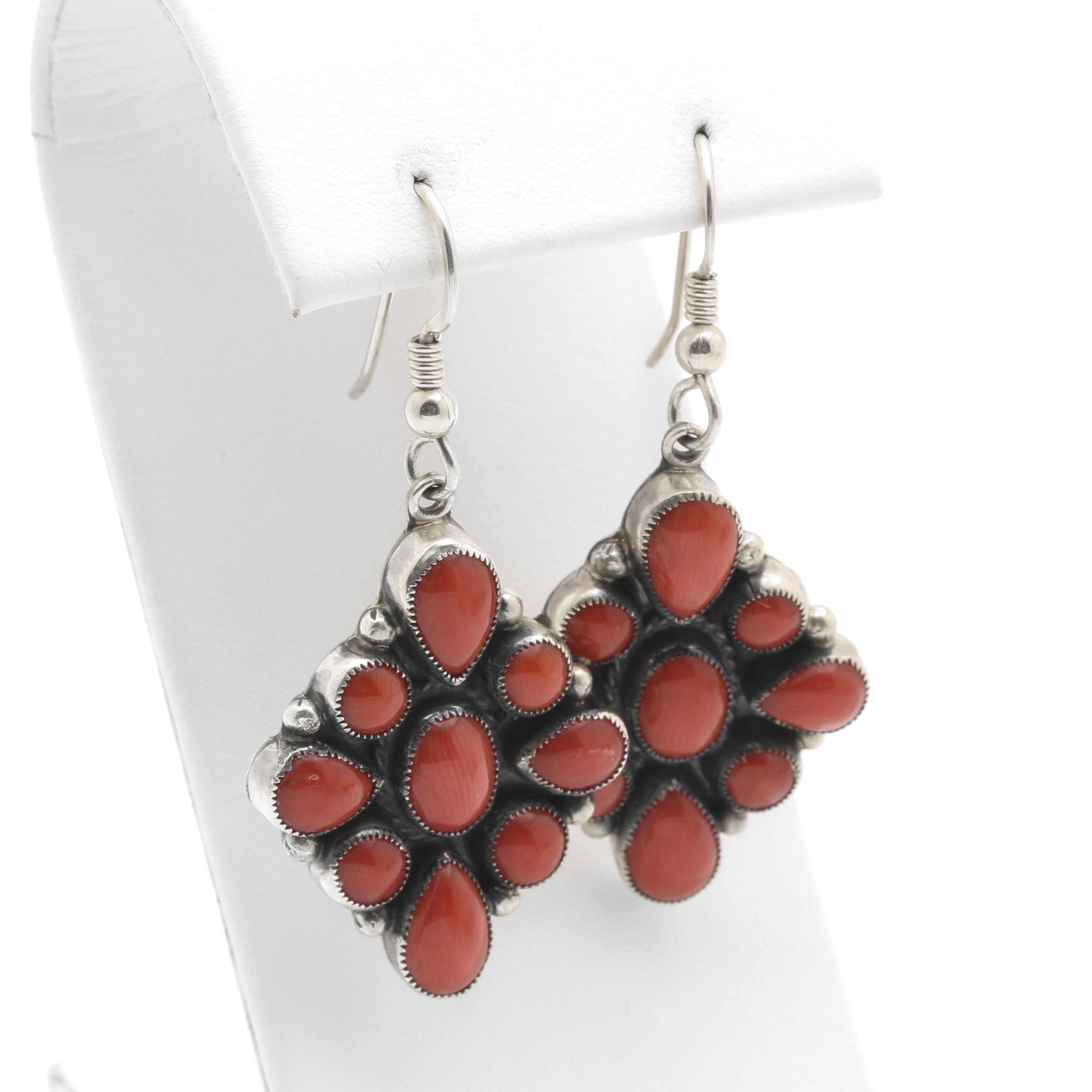 Don Lucas Sterling Silver Coral Dangle Earrings
