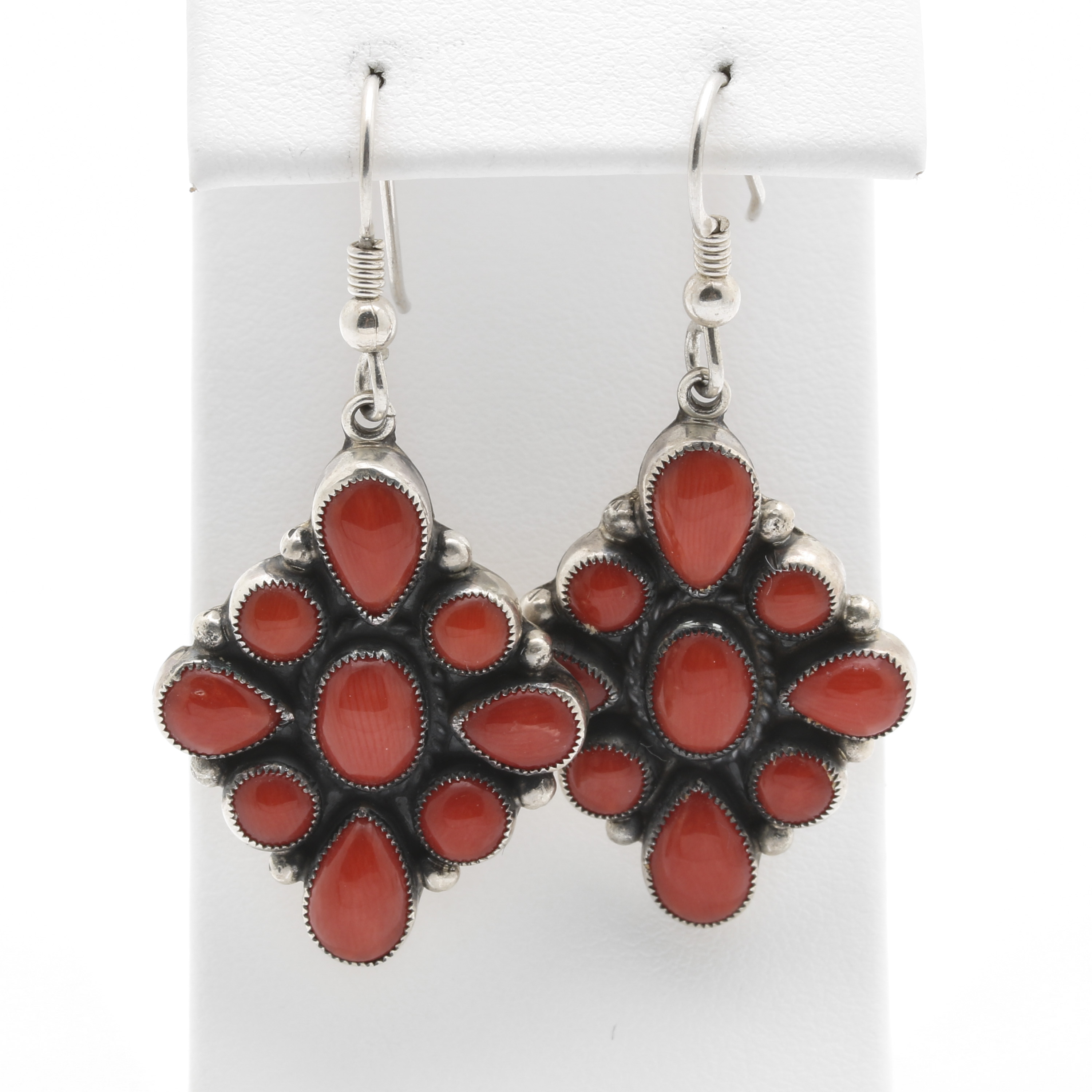 Don Lucas Sterling Silver Coral Dangle Earrings
