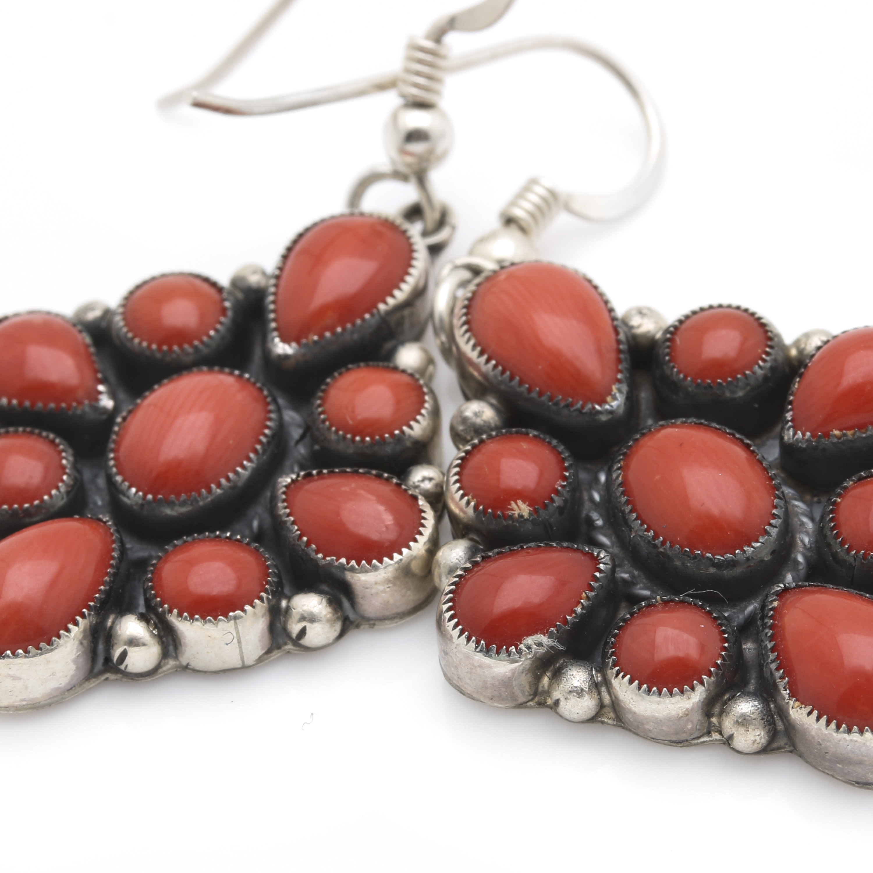 Don Lucas Sterling Silver Coral Dangle Earrings