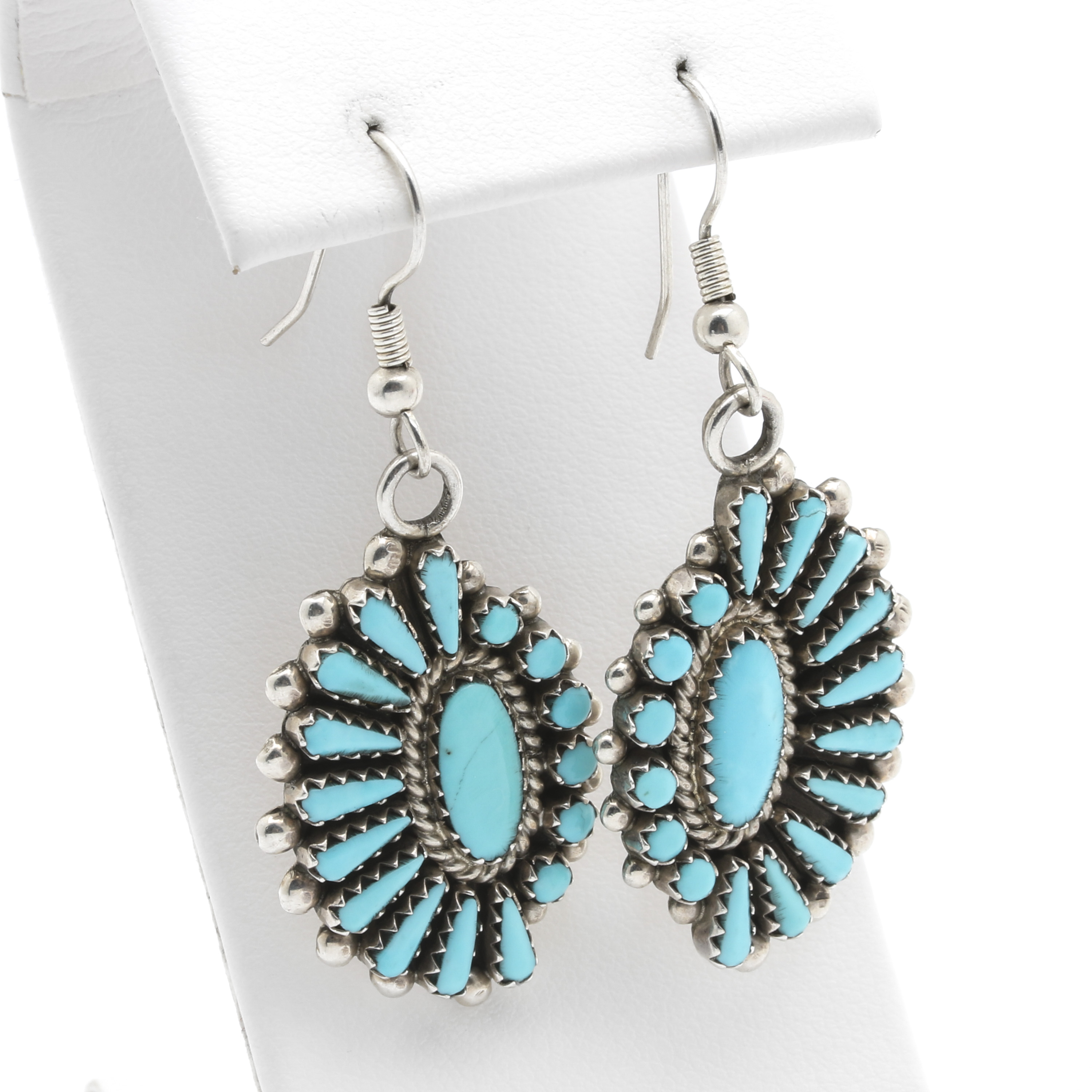Andrew Ned Navajo Sterling Silver Turquoise Petit Point Earrings