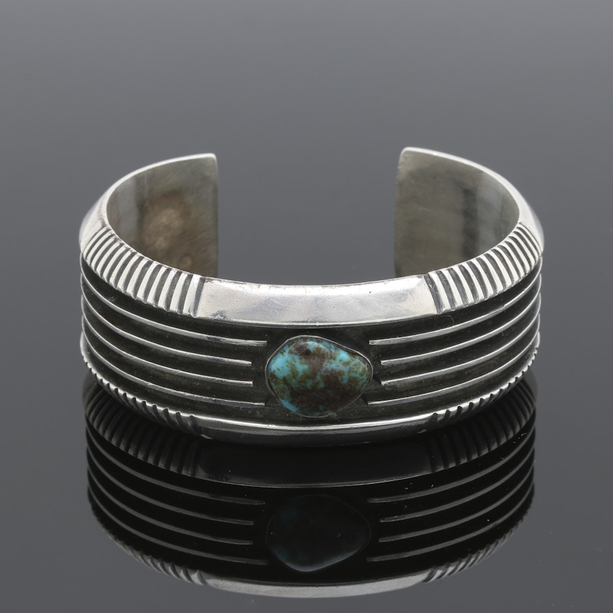 Johnny Mike Begay Navajo Sterling Silver Turquoise Cuff Bracelet