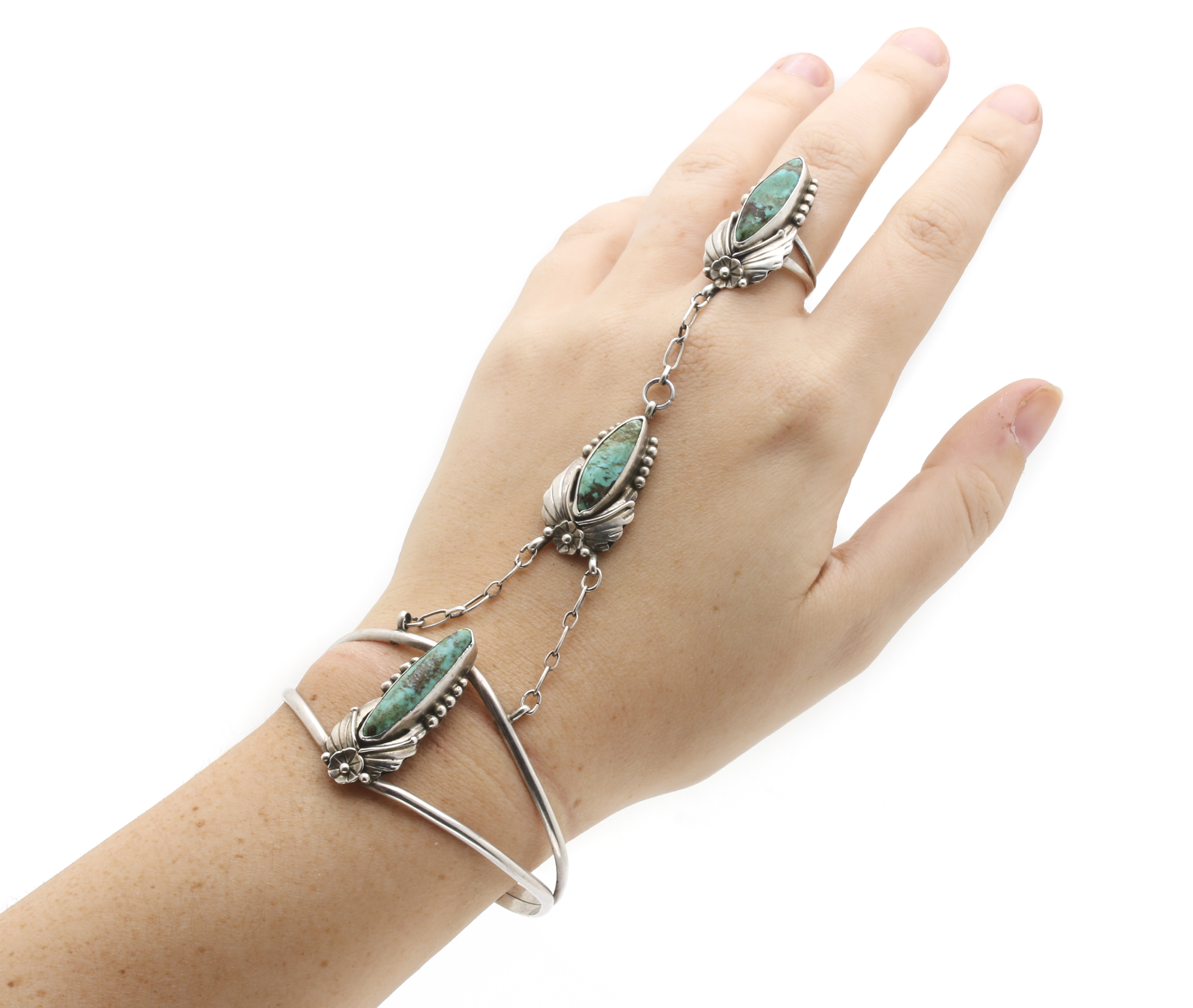 Sterling Silver Turquoise Cuff Slave Bracelet