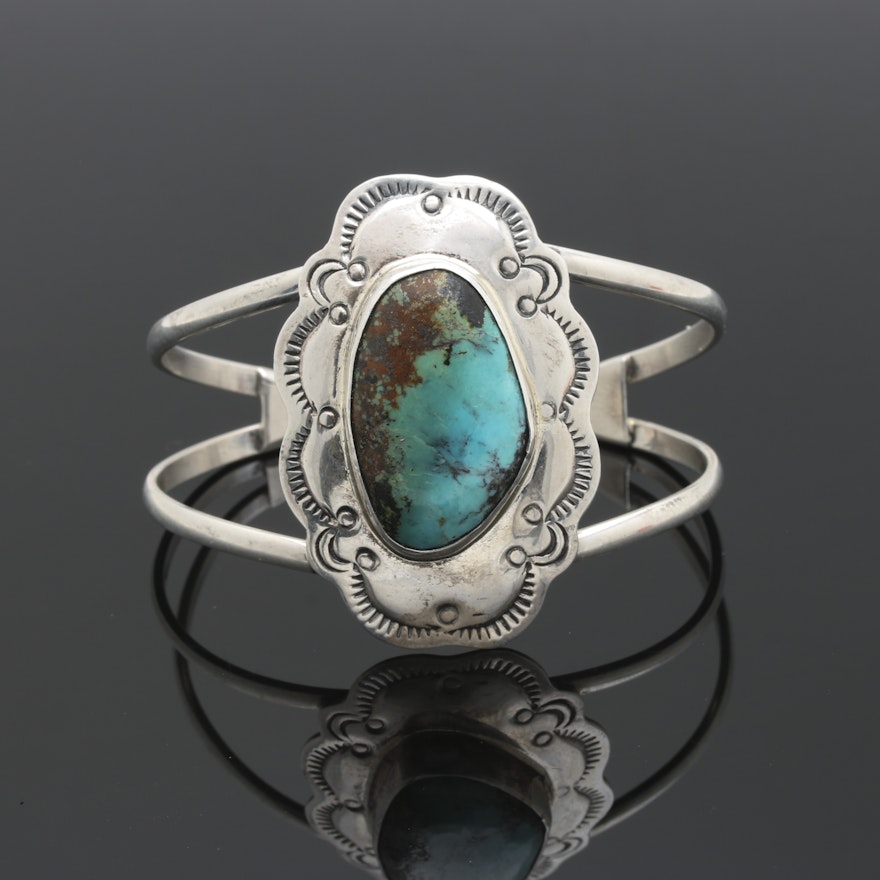 Chimney Butte Navajo Sterling Silver Turquoise Cuff Bracelet