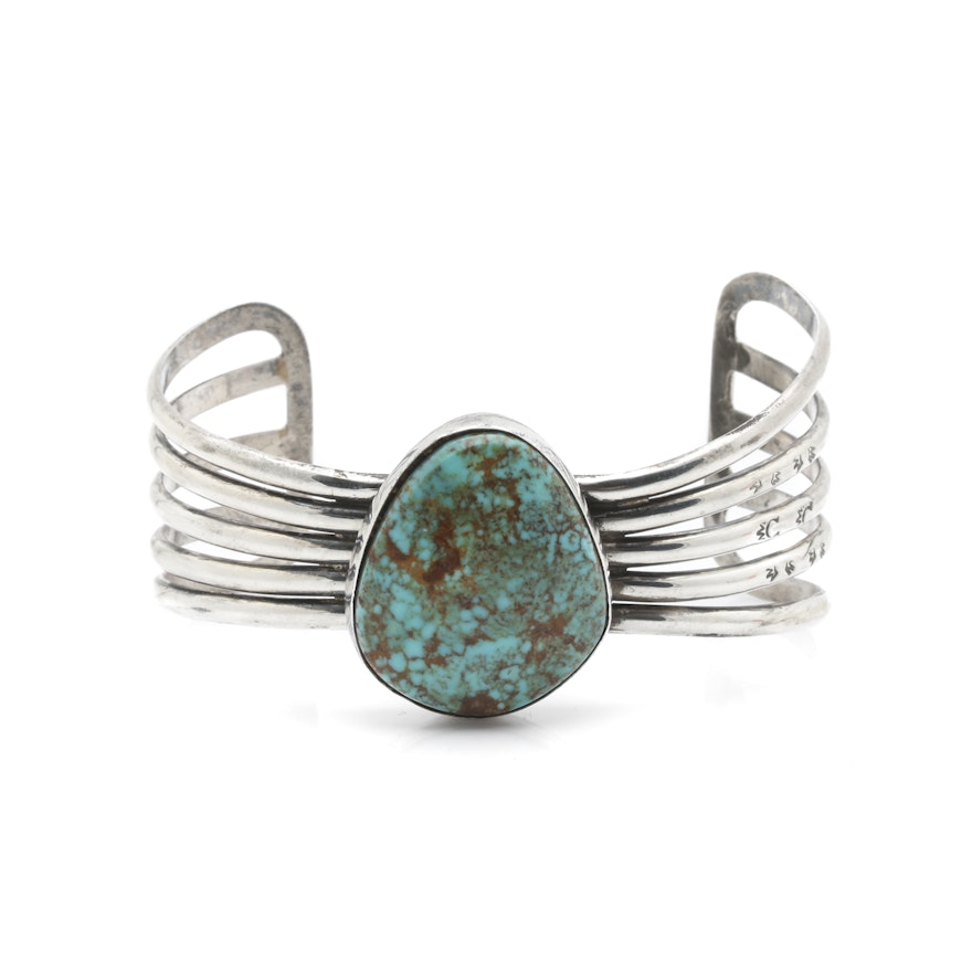 Annie Chapo Navajo Sterling Silver Turquoise Cuff Bracelet