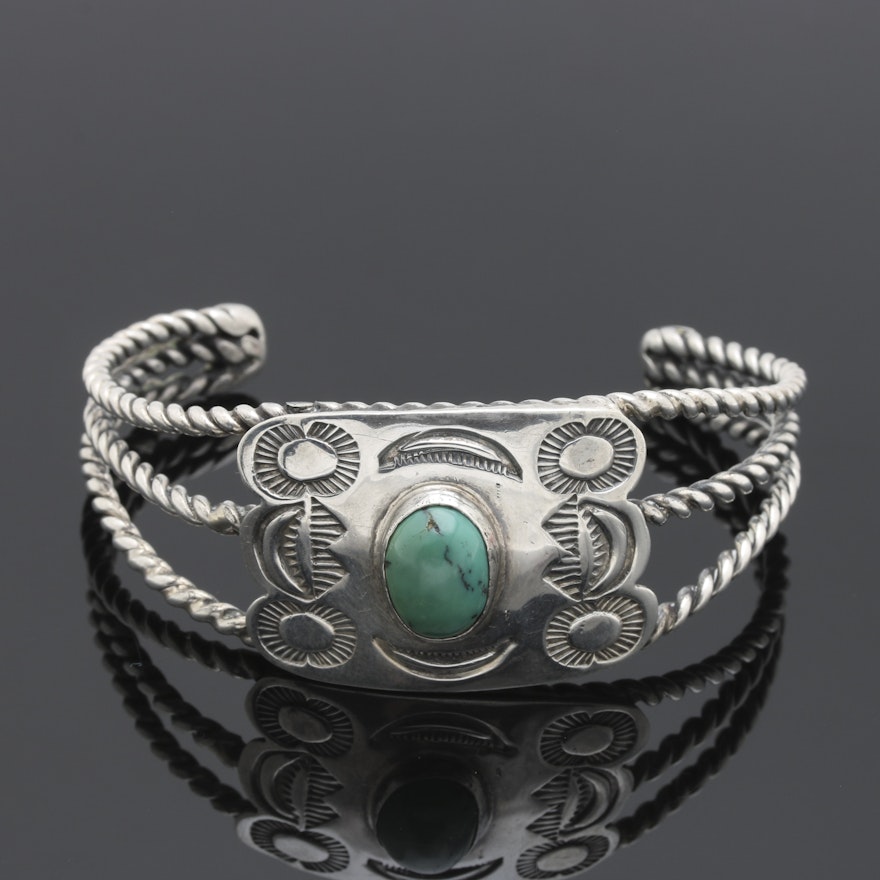 Southwest Style Sterling Silver Turquoise Cuff Bracelet