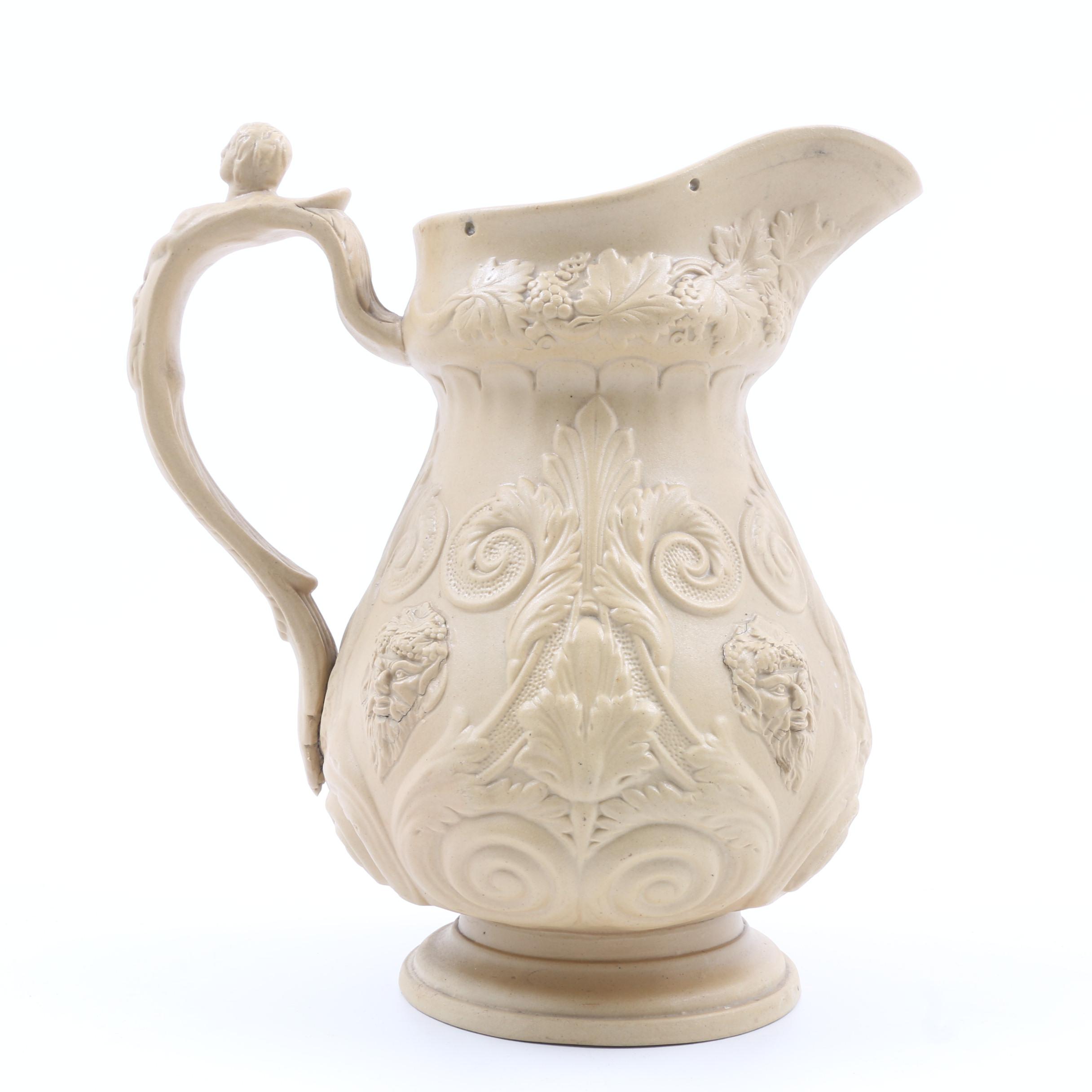 English 19th Century Ridgeway Drabware "Bacchus" Pitcher