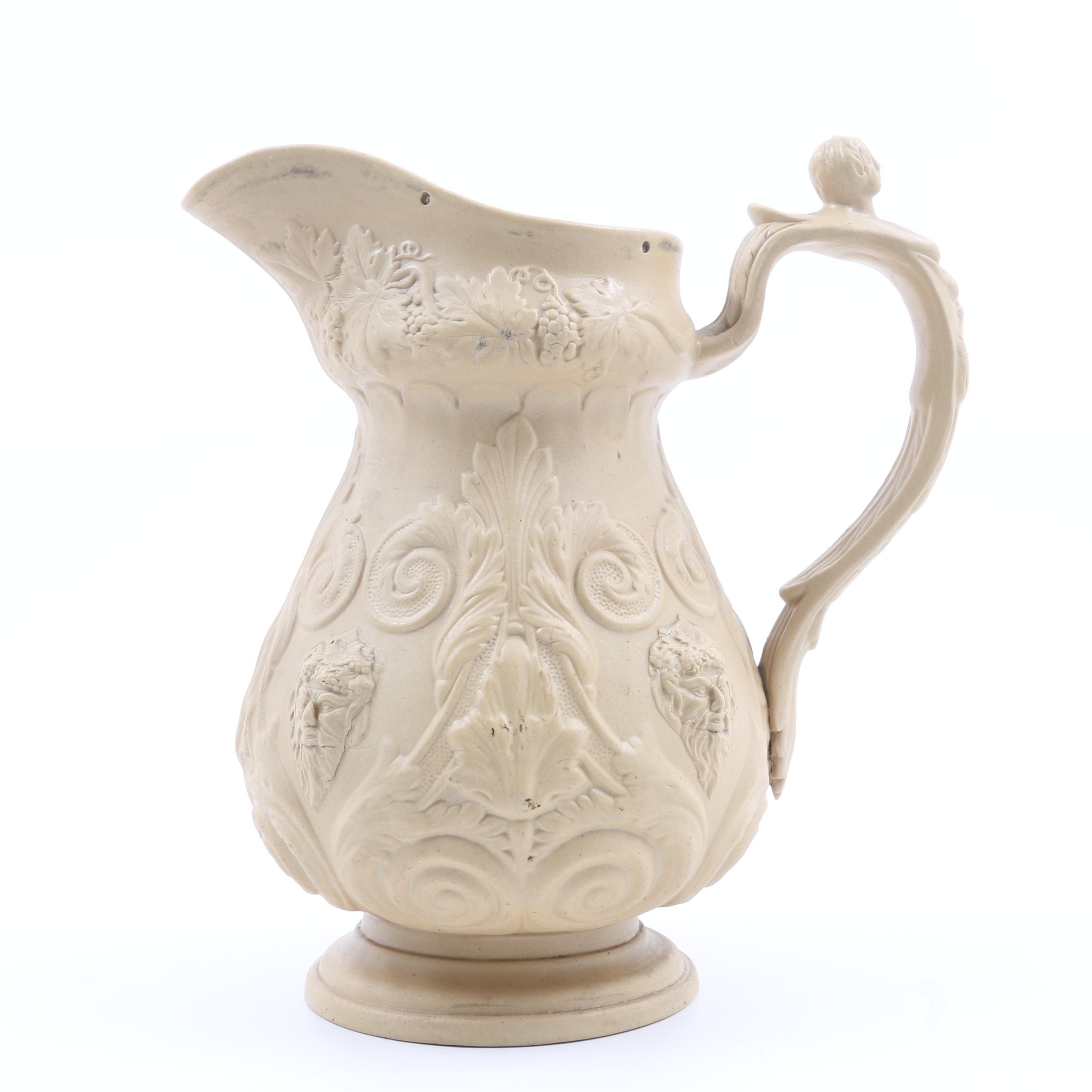 English 19th Century Ridgeway Drabware "Bacchus" Pitcher