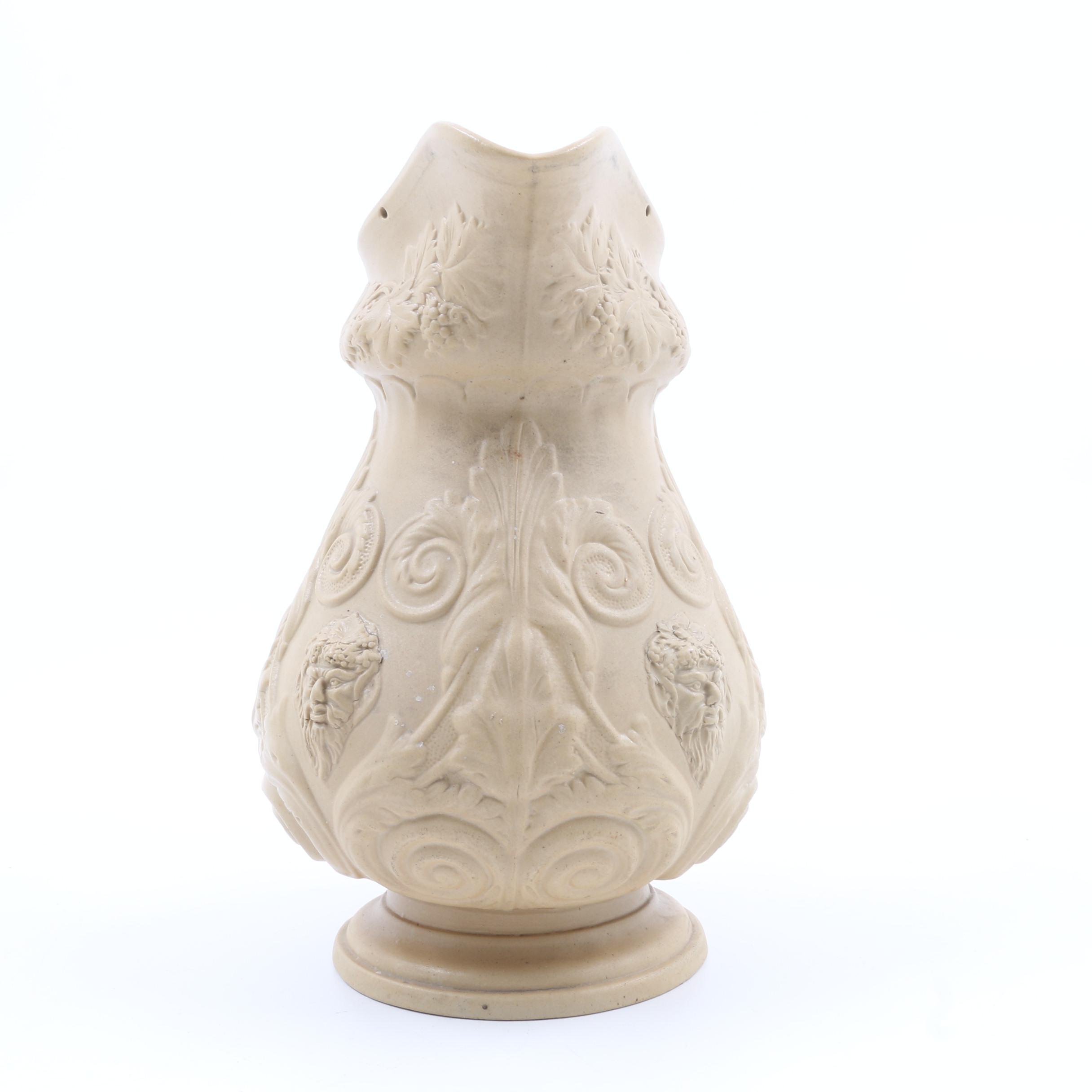 English 19th Century Ridgeway Drabware "Bacchus" Pitcher
