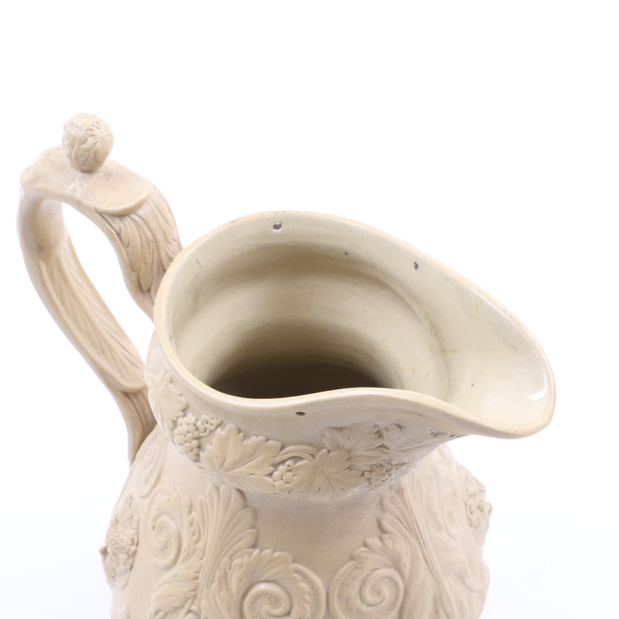 English 19th Century Ridgeway Drabware "Bacchus" Pitcher
