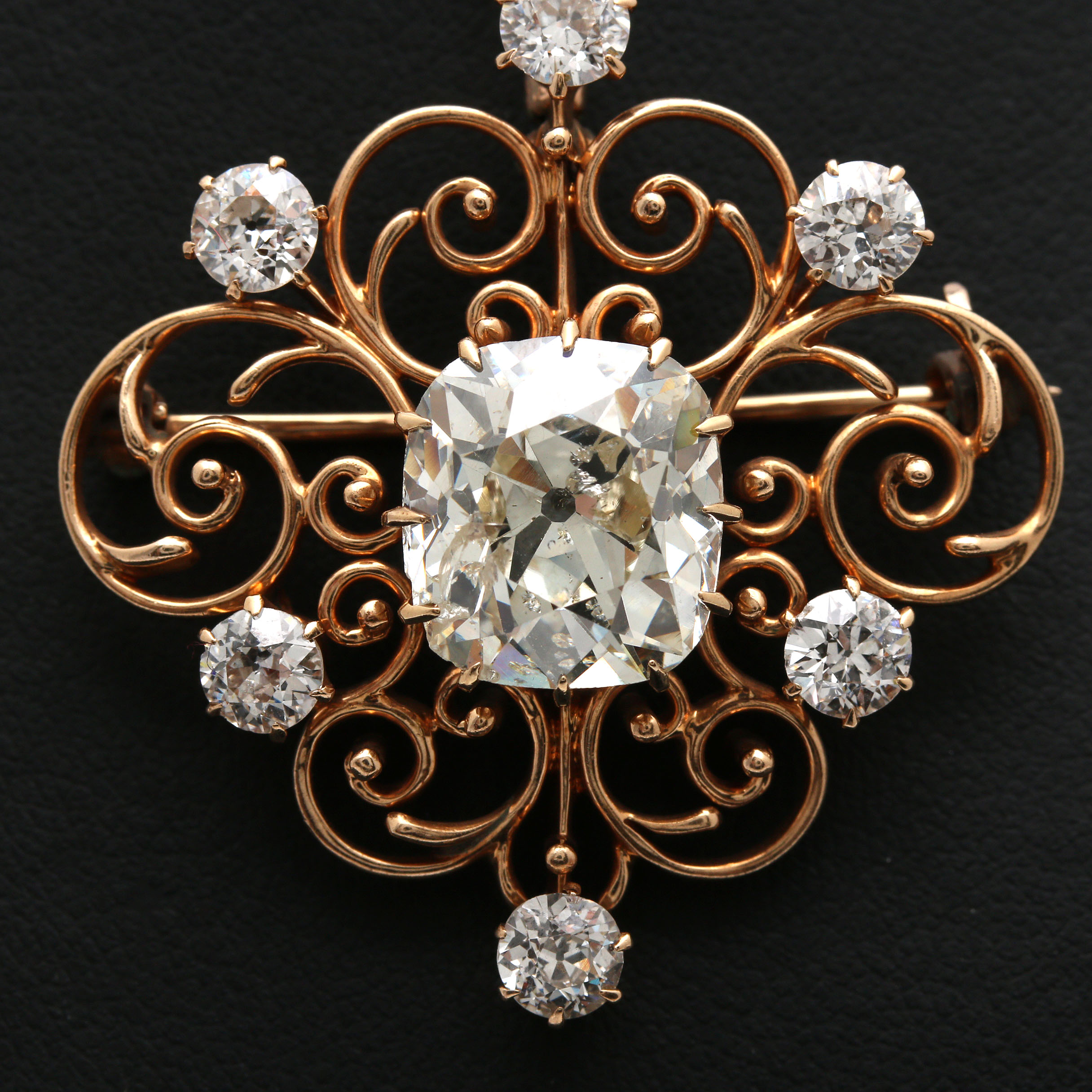 14K Yellow Gold 9.57 CTW Diamond Brooch Pendant Including GIA Report