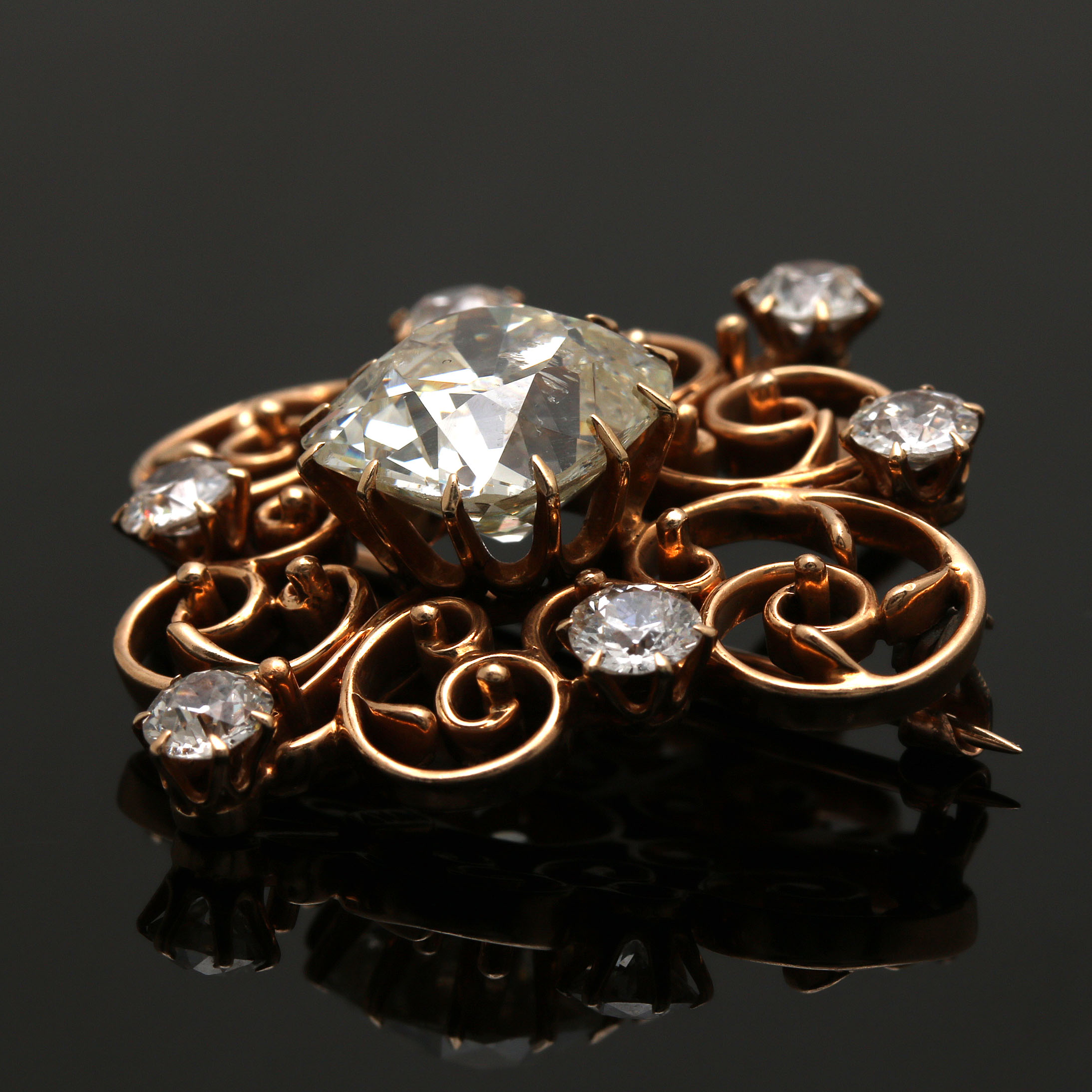 14K Yellow Gold 9.57 CTW Diamond Brooch Pendant Including GIA Report