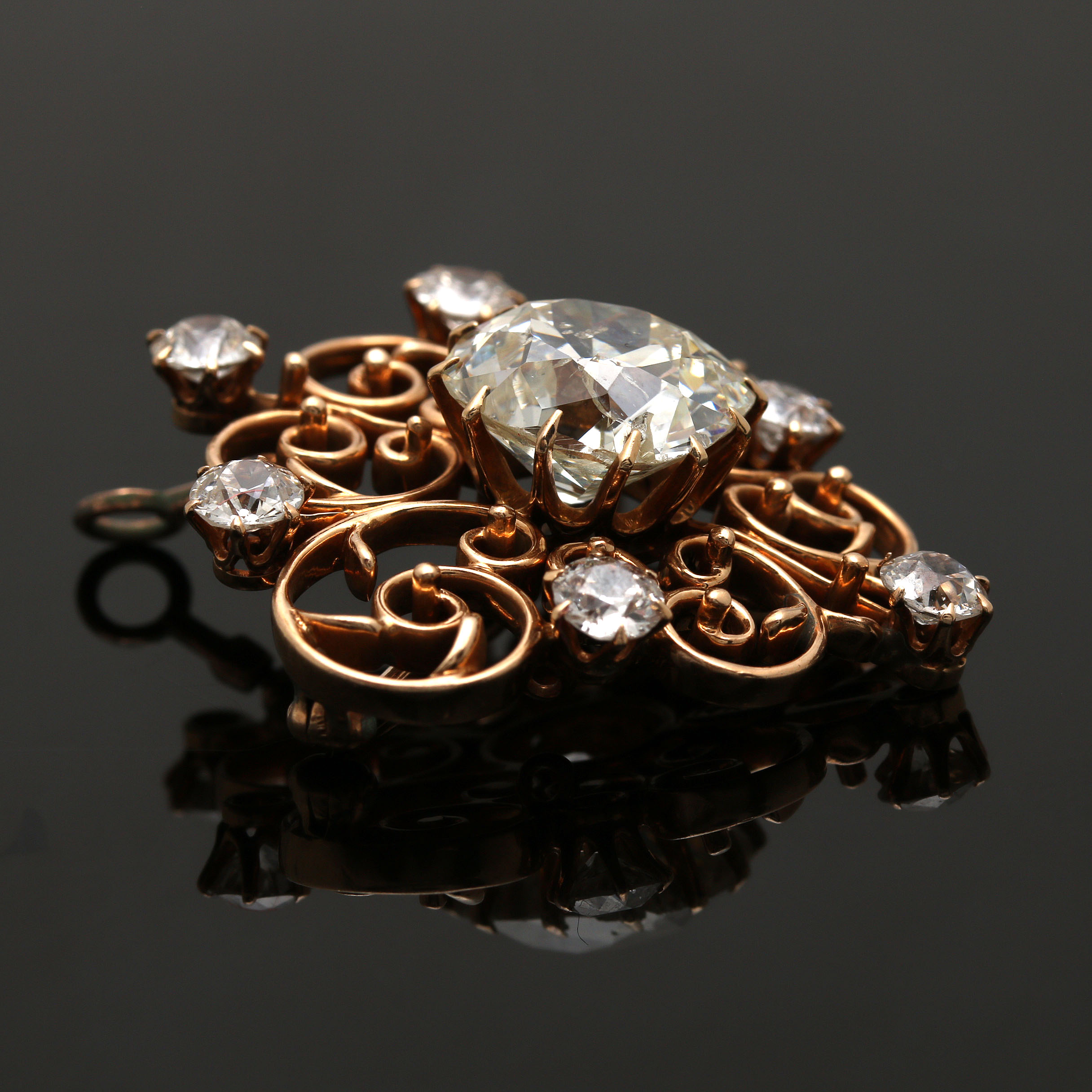 14K Yellow Gold 9.57 CTW Diamond Brooch Pendant Including GIA Report