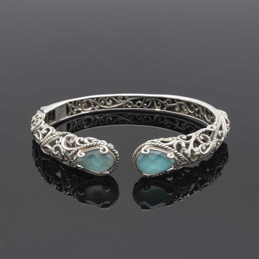 "Relios" by Carolyn Pollack Sterling Turquoise and Quartz Kick Cuff Bracelet