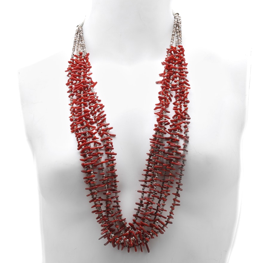 Sterling Silver Branch Coral and Shell Necklace