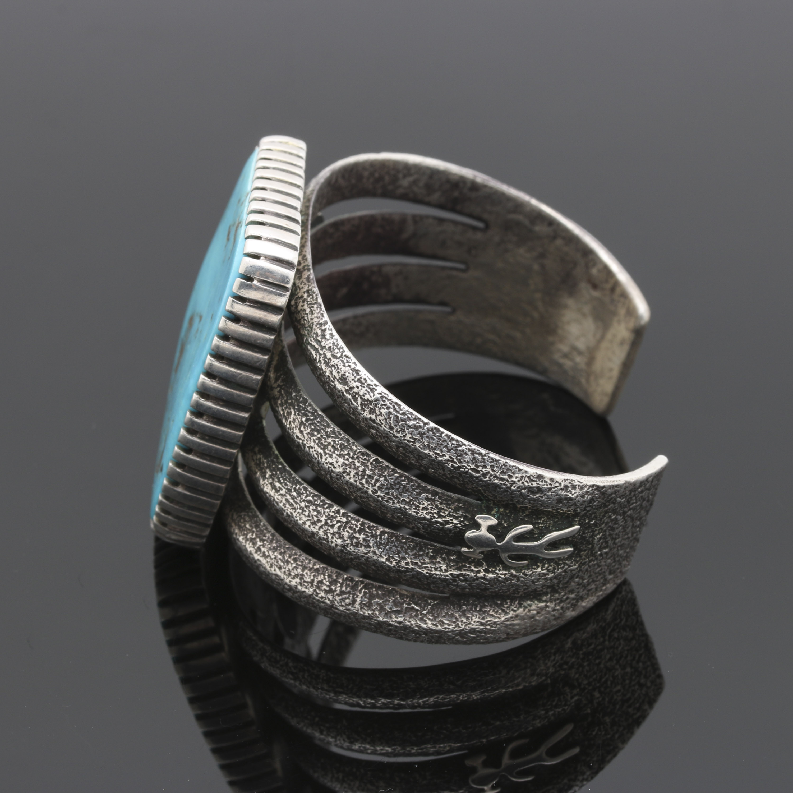 Robert Sorrell Navajo Diné Sterling Silver Turquoise and Coral Tufa Cast Cuff