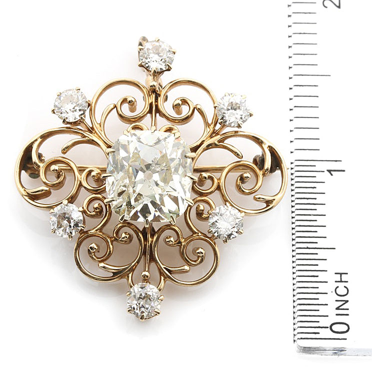 14K Yellow Gold 9.57 CTW Diamond Brooch Pendant Including GIA Report