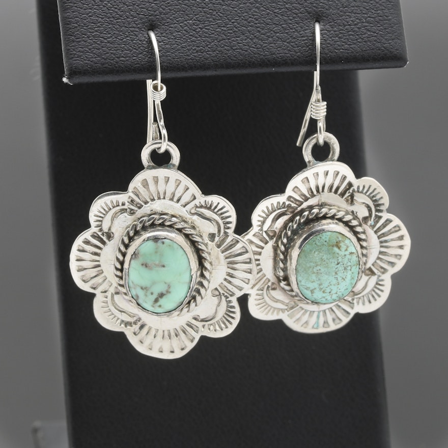 Southwest Style Sterling Silver Turquoise Dangle Earrings