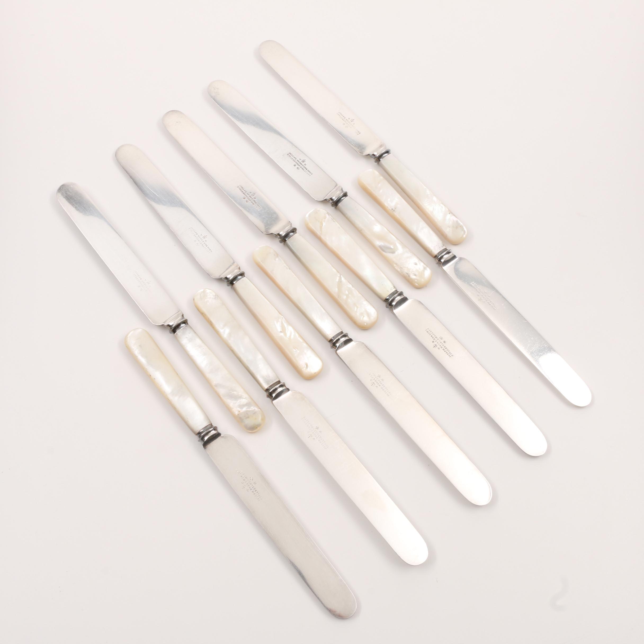 Antique Joseph Rodgers & Son Sheffield Silver Plate and Mother of Pearl Knives