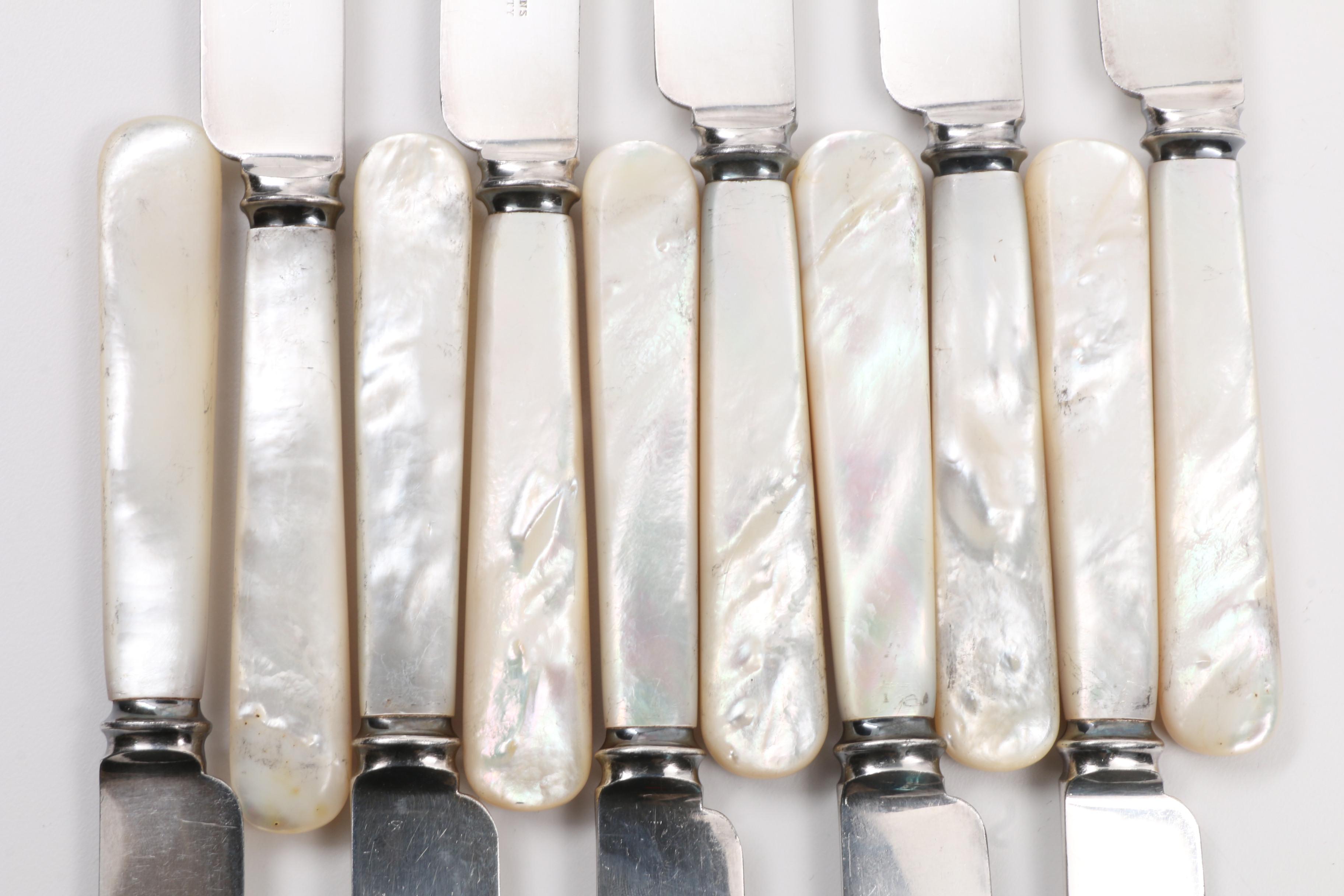 Antique Joseph Rodgers & Son Sheffield Silver Plate and Mother of Pearl Knives