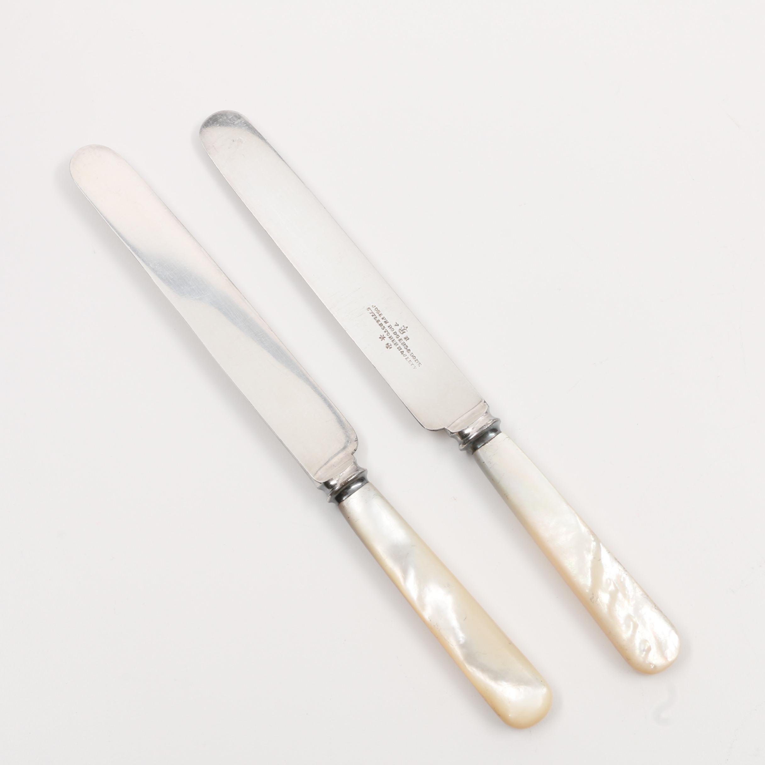 Antique Joseph Rodgers & Son Sheffield Silver Plate and Mother of Pearl Knives
