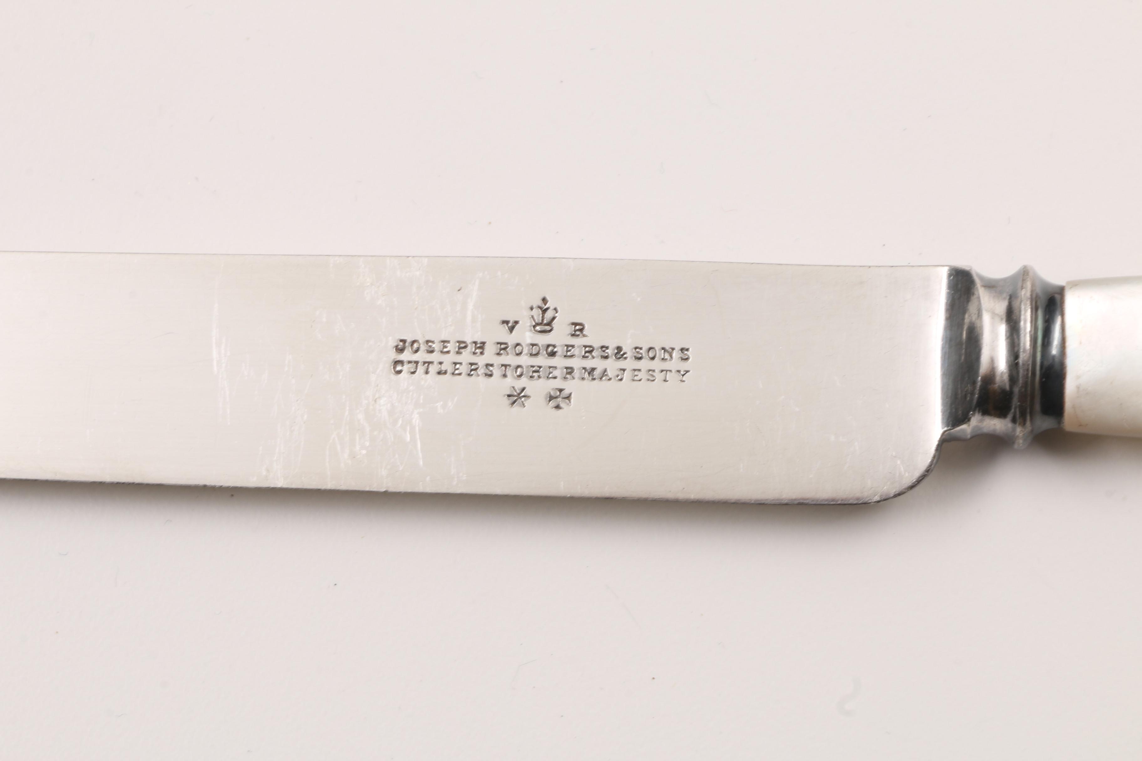 Antique Joseph Rodgers & Son Sheffield Silver Plate and Mother of Pearl Knives