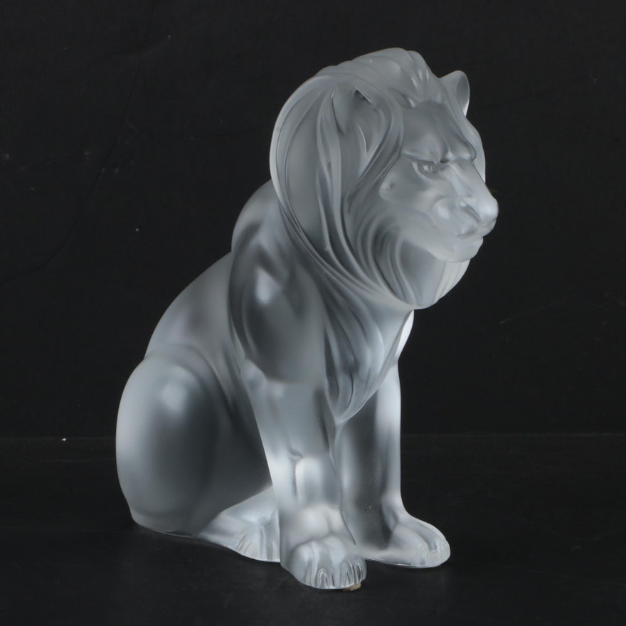 Lalique Frosted Crystal "Bamara" Lion Figurine