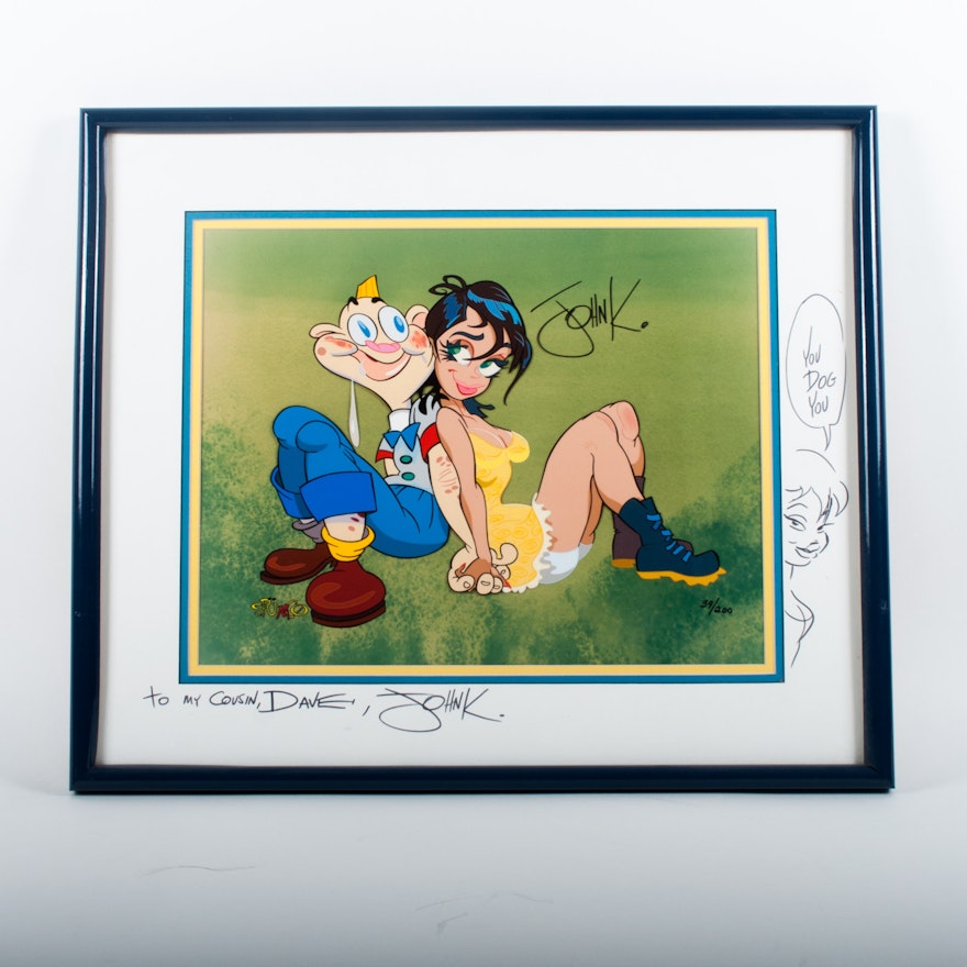 John Kricfalusi Framed and Signed Hand Painted Cell