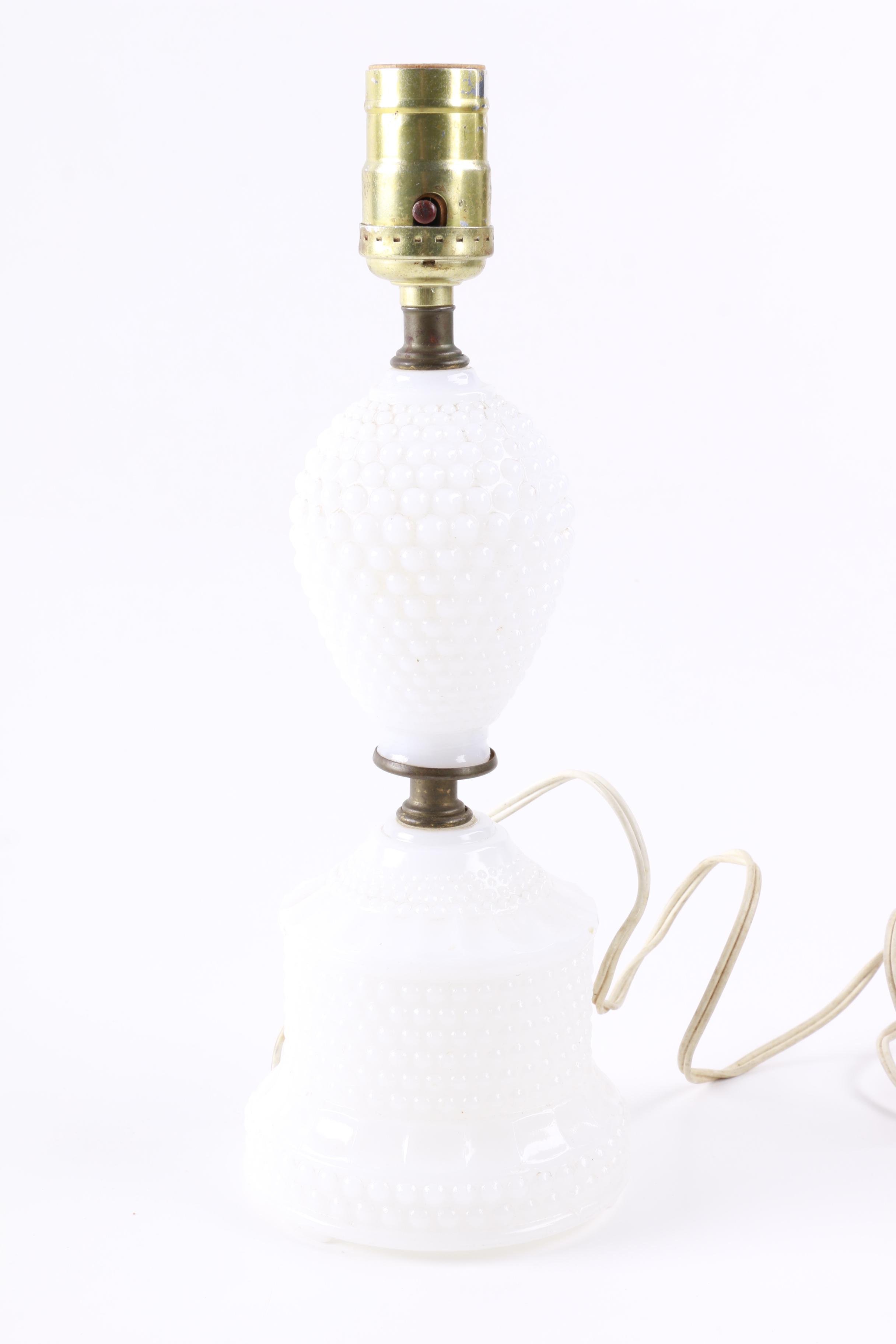 Pair of Vintage Milk Glass Hobnail Table Lamps