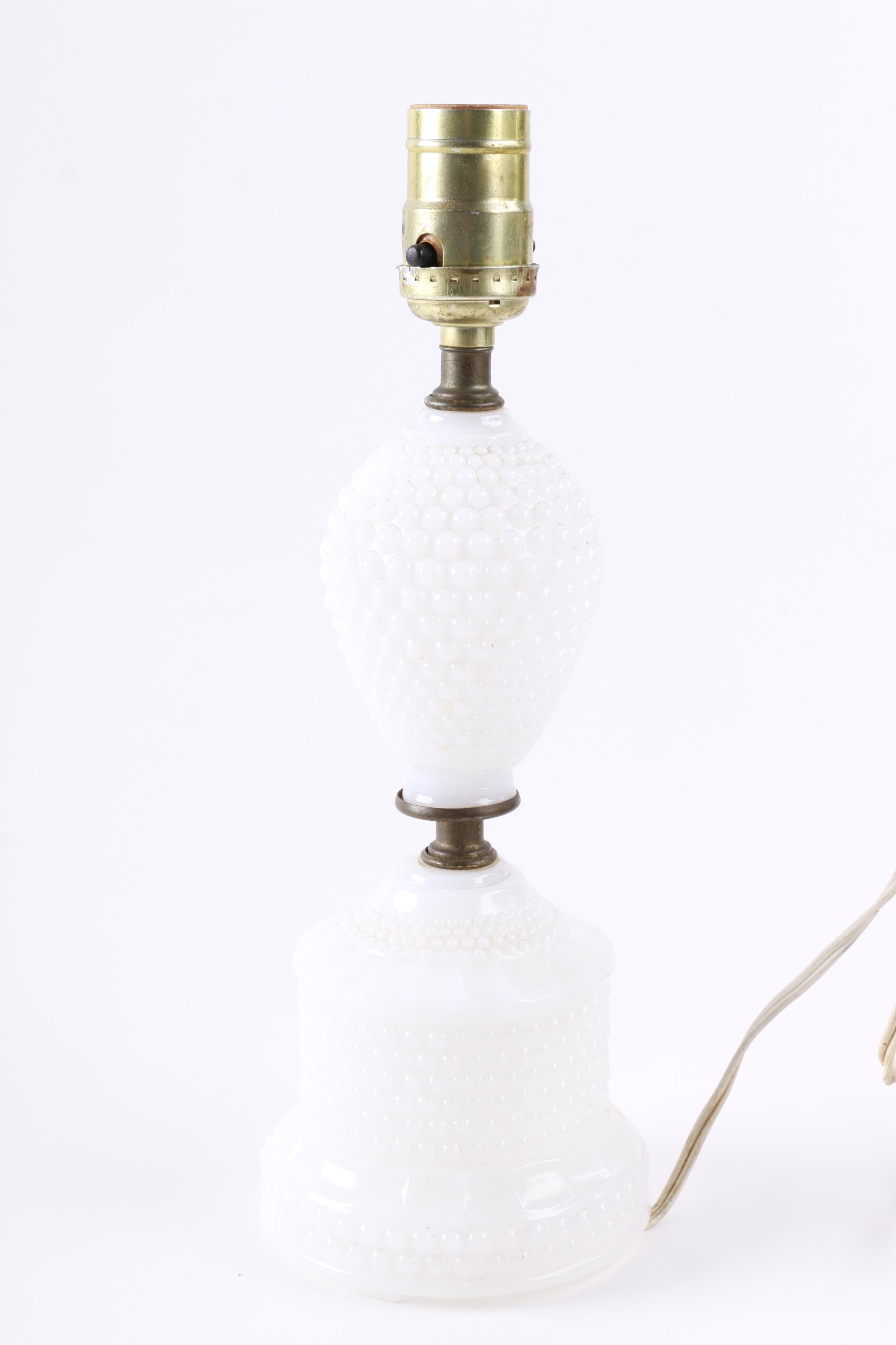 Pair of Vintage Milk Glass Hobnail Table Lamps
