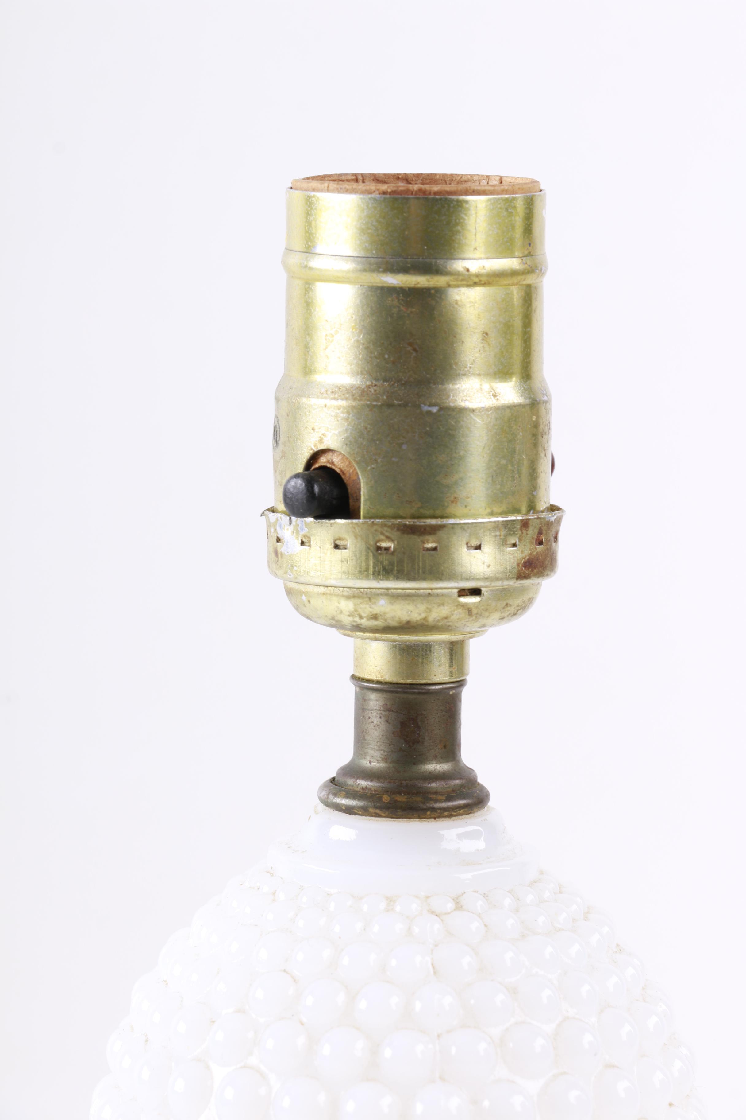 Pair of Vintage Milk Glass Hobnail Table Lamps