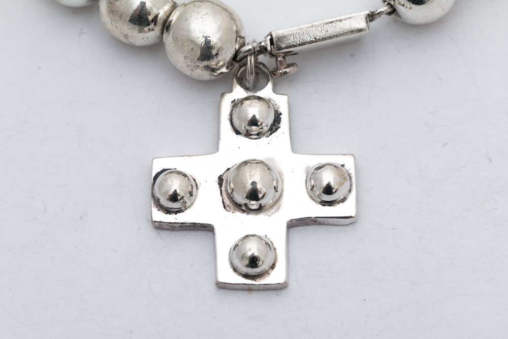 Sterling Silver Beaded Cross Pendant Bracelet