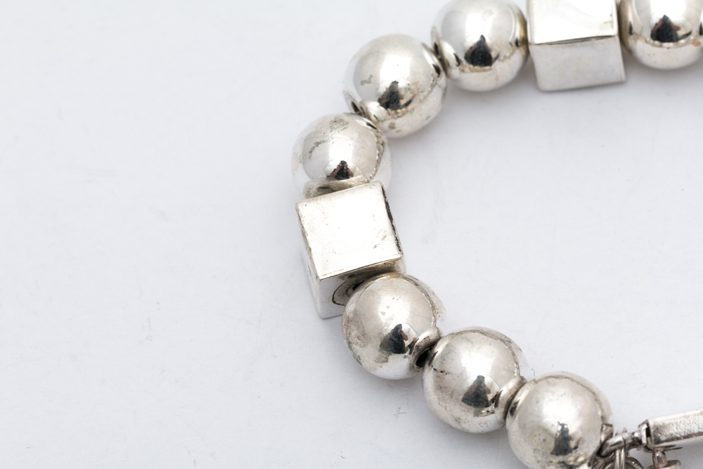 Sterling Silver Beaded Cross Pendant Bracelet