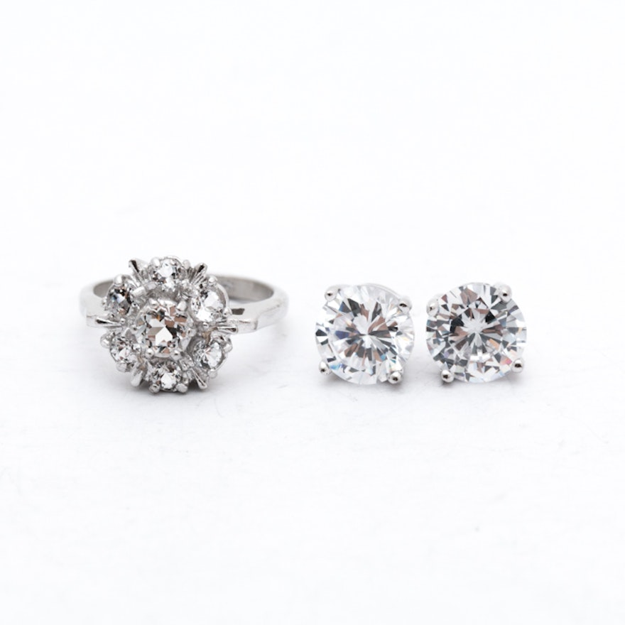 Sterling Silver Cubic Zirconia Ring and Earrings