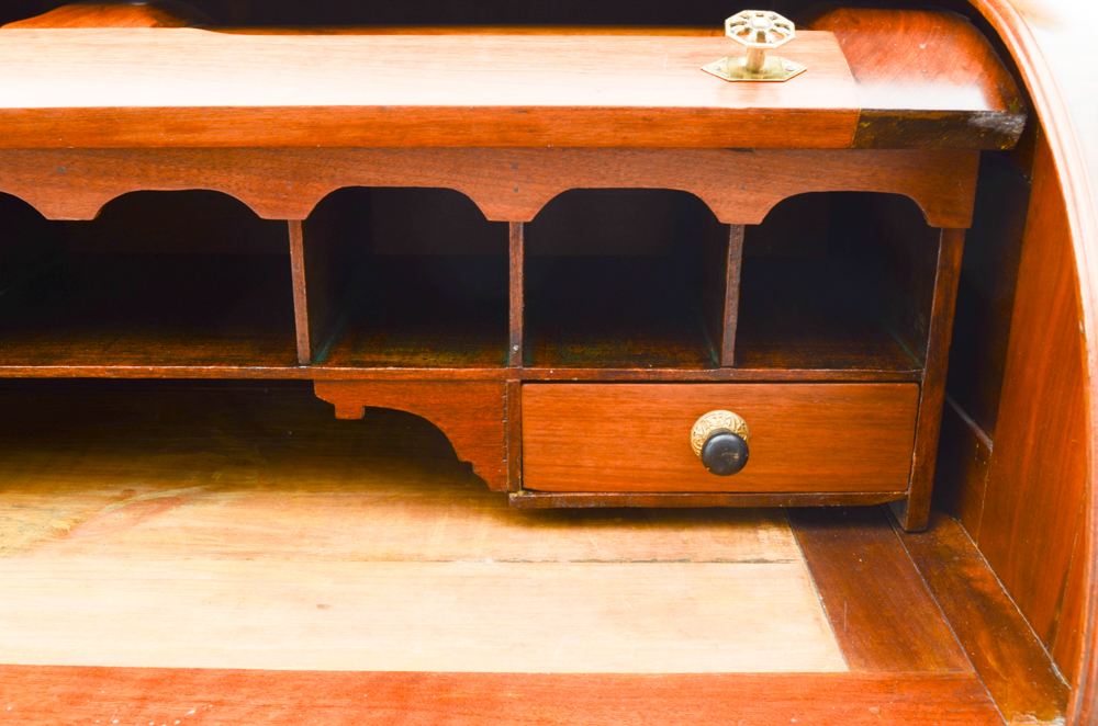 Antique Victorian Eastlake Style Burled Walnut Roll-Top Secretary Desk