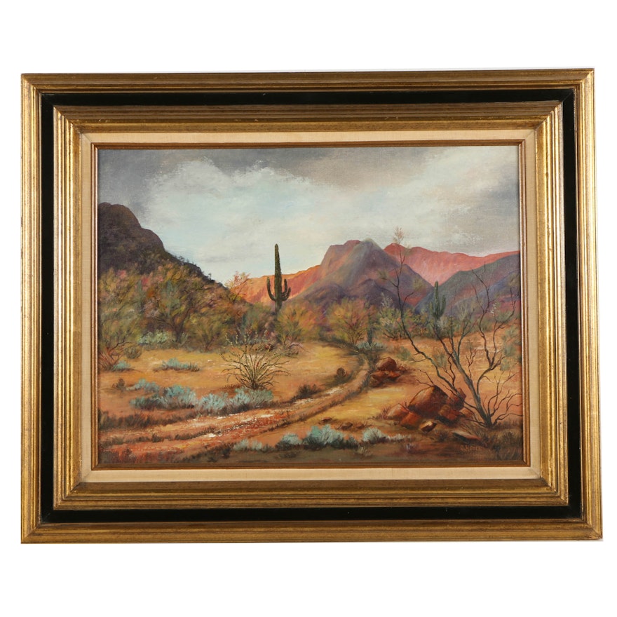 B. Heuck Oil on Canvas Landscape Painting of a Desert