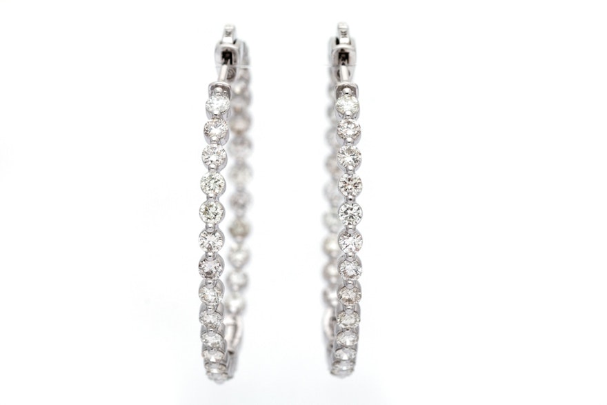 14K White Gold 4.77 CTW Diamond Inside Out Hoop Earrings
