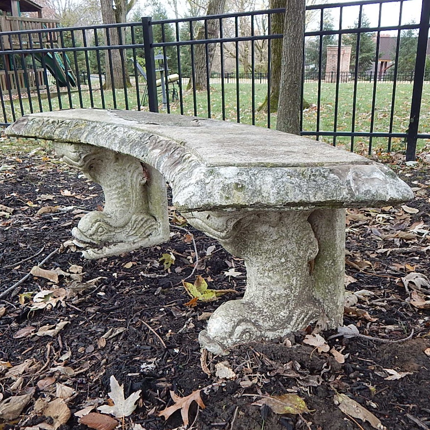 Concrete Bench with Fish Motif Legs