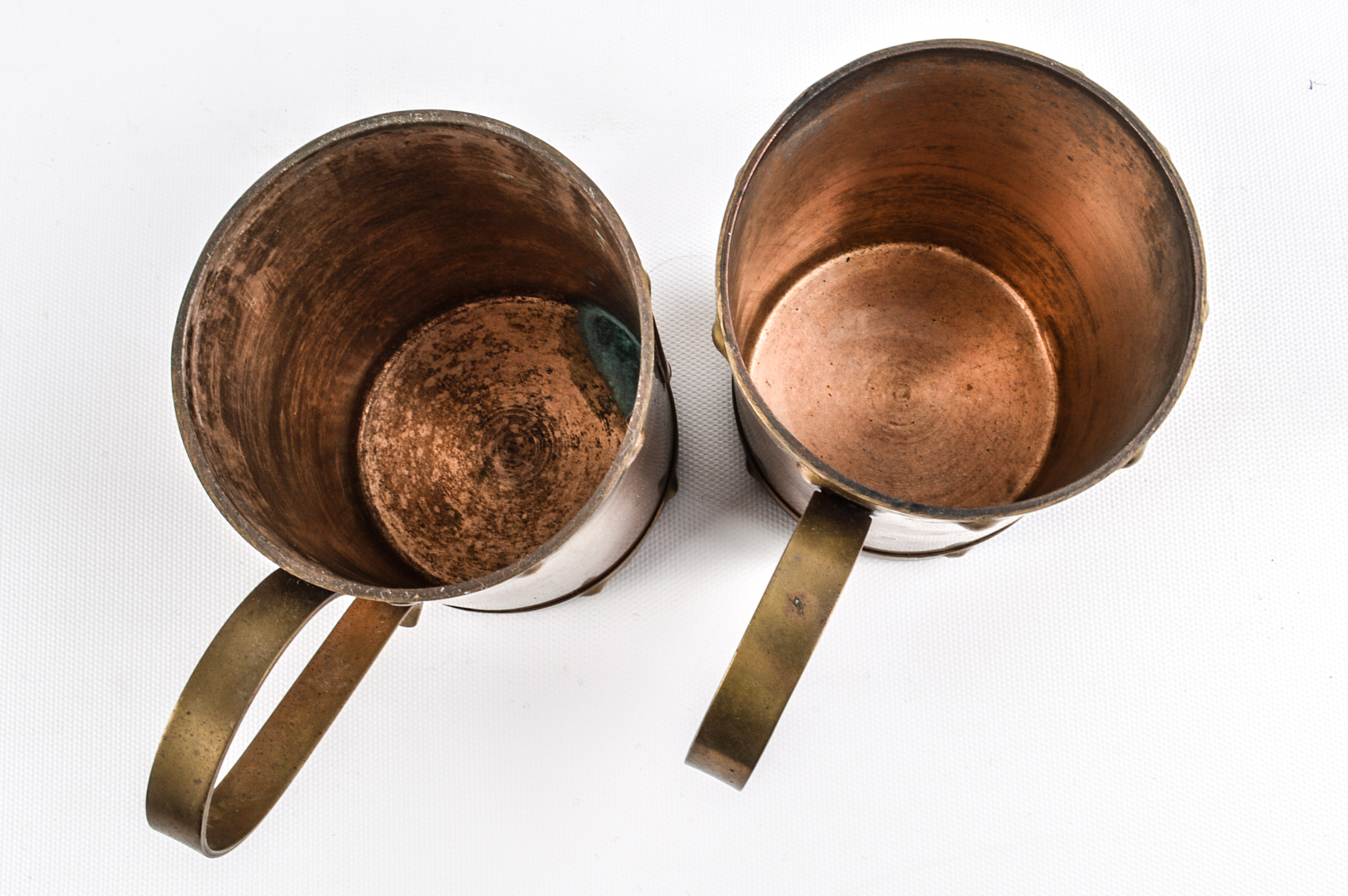 Pair of Vintage Copper and Brass Aztec Motif Mugs