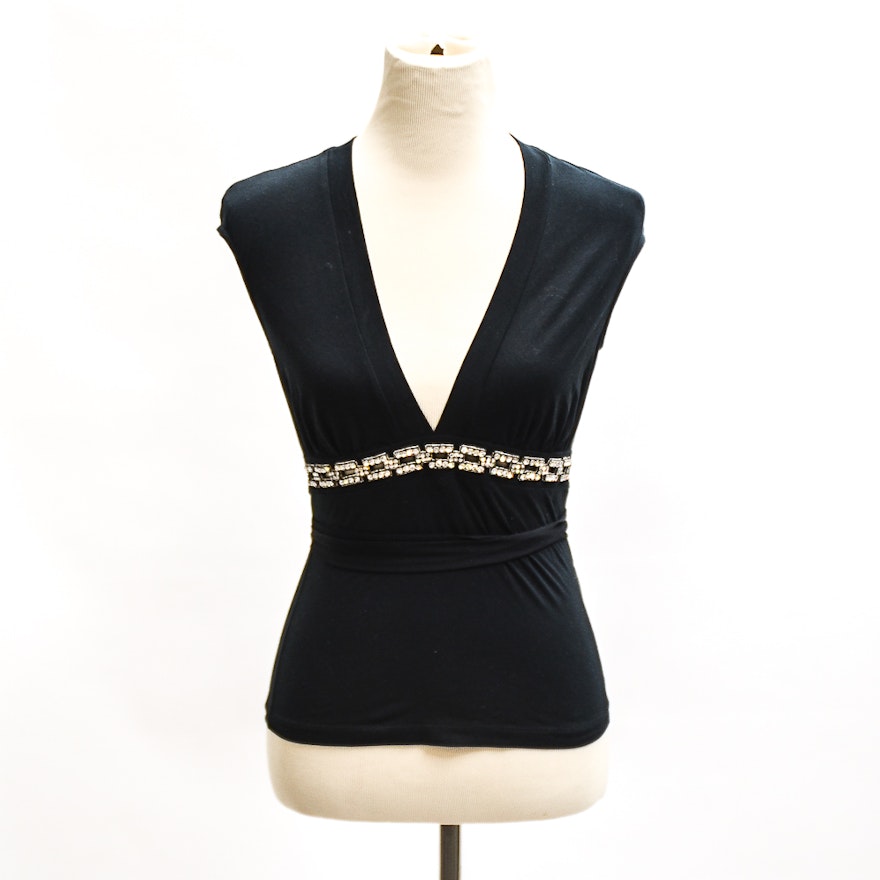 Roberto Cavalli Rhinestone Belted Sleeveless Top