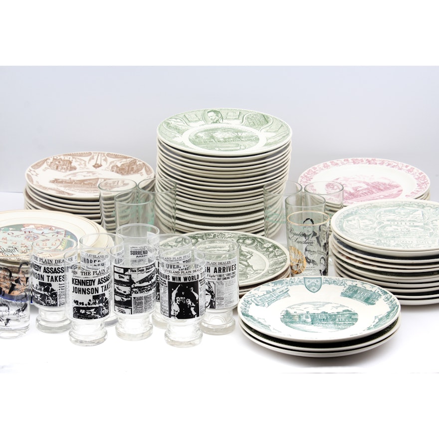 Ohio Themed Ceramic Plate and Glassware Assortment