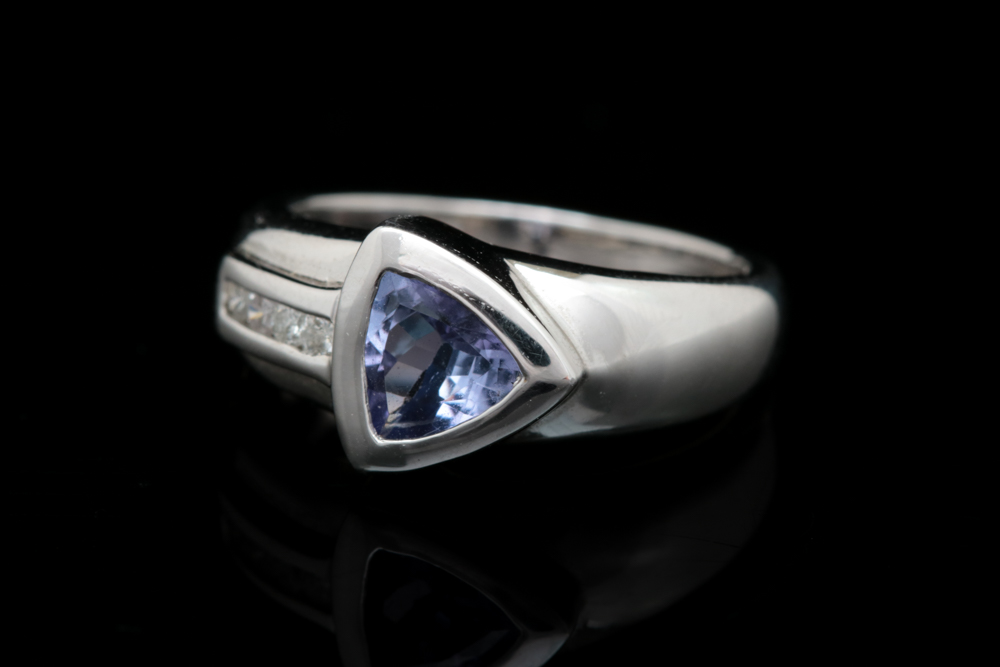 14K White Gold, Tanzanite and Diamond Ring