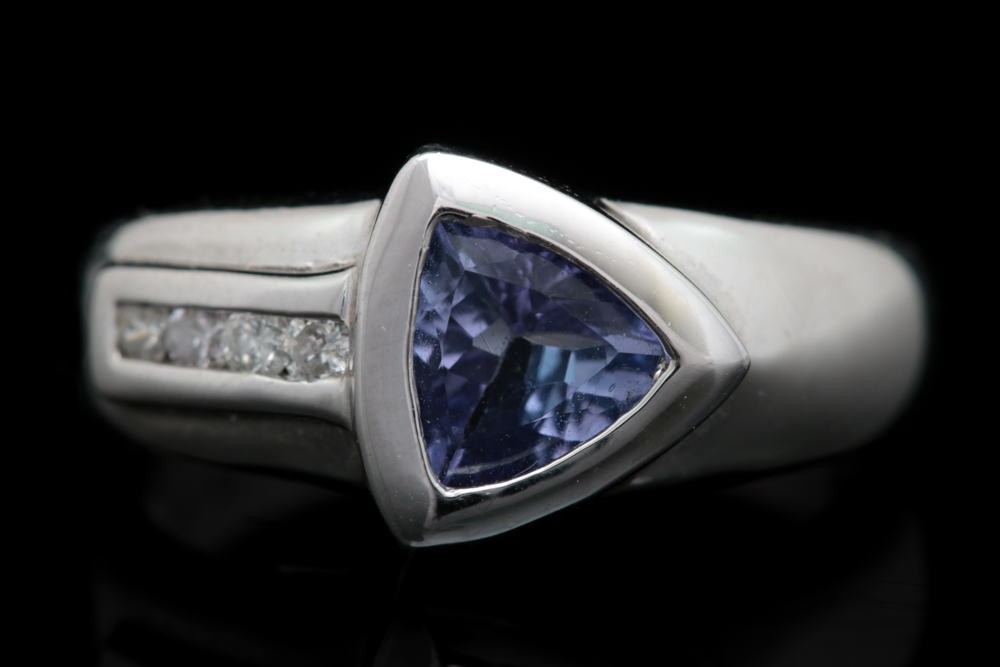 14K White Gold, Tanzanite and Diamond Ring