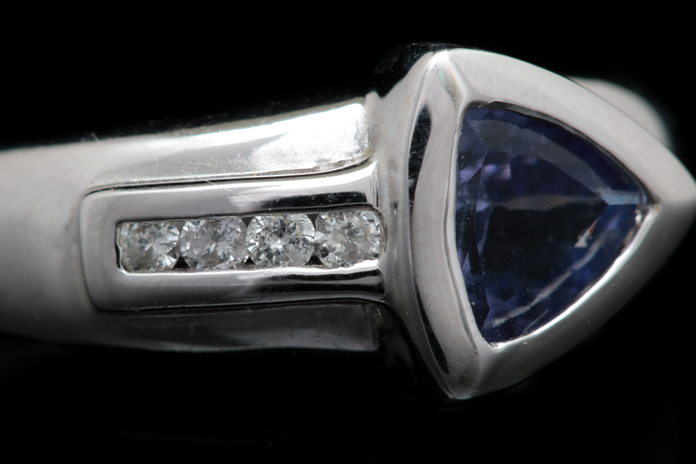 14K White Gold, Tanzanite and Diamond Ring